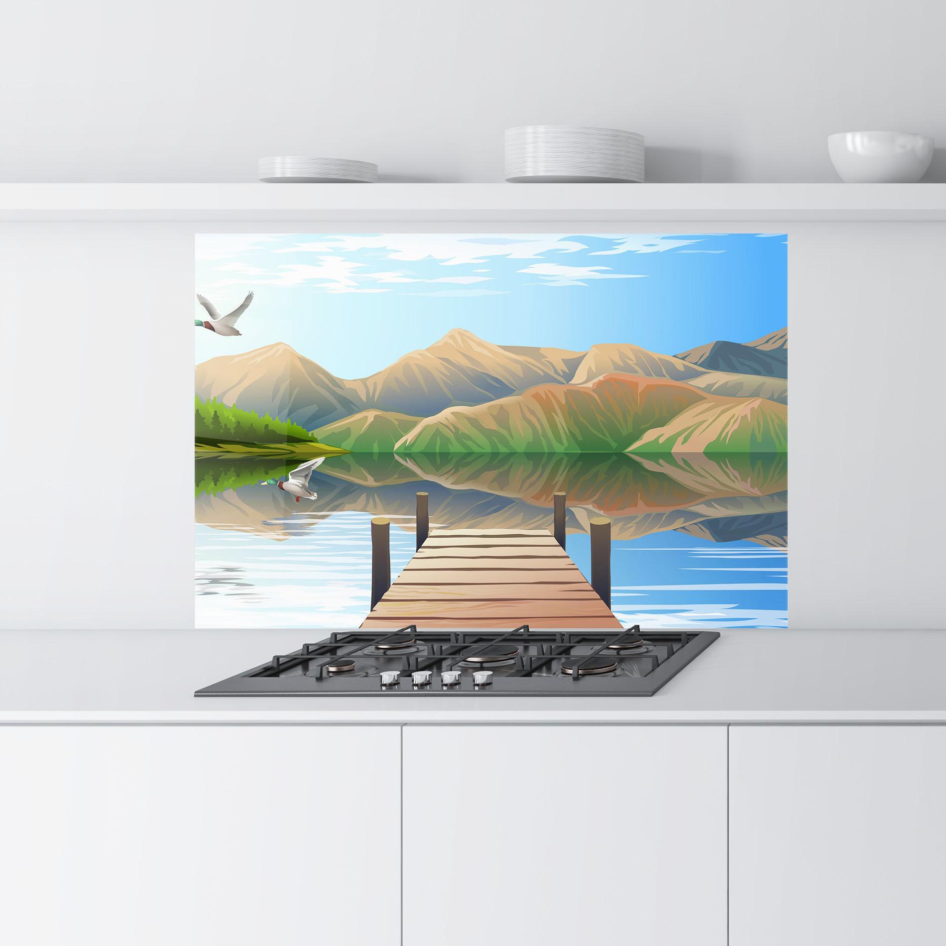 Konyhai üveg hátfal Morning Lake mockup 9