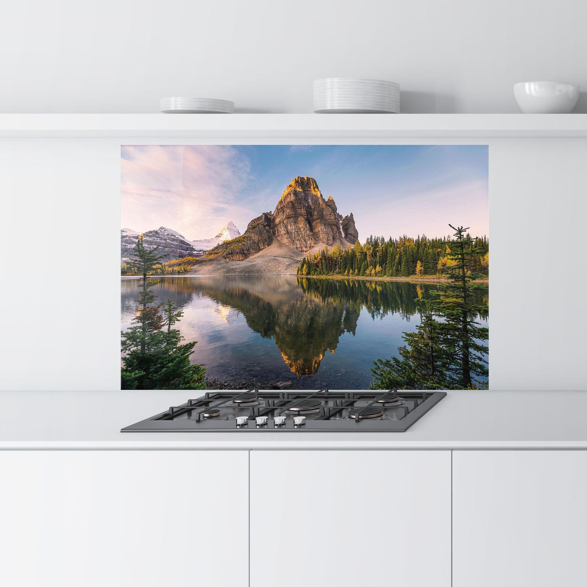 Konyhai üveg hátfal Mountain Sunrise Lake mockup 9
