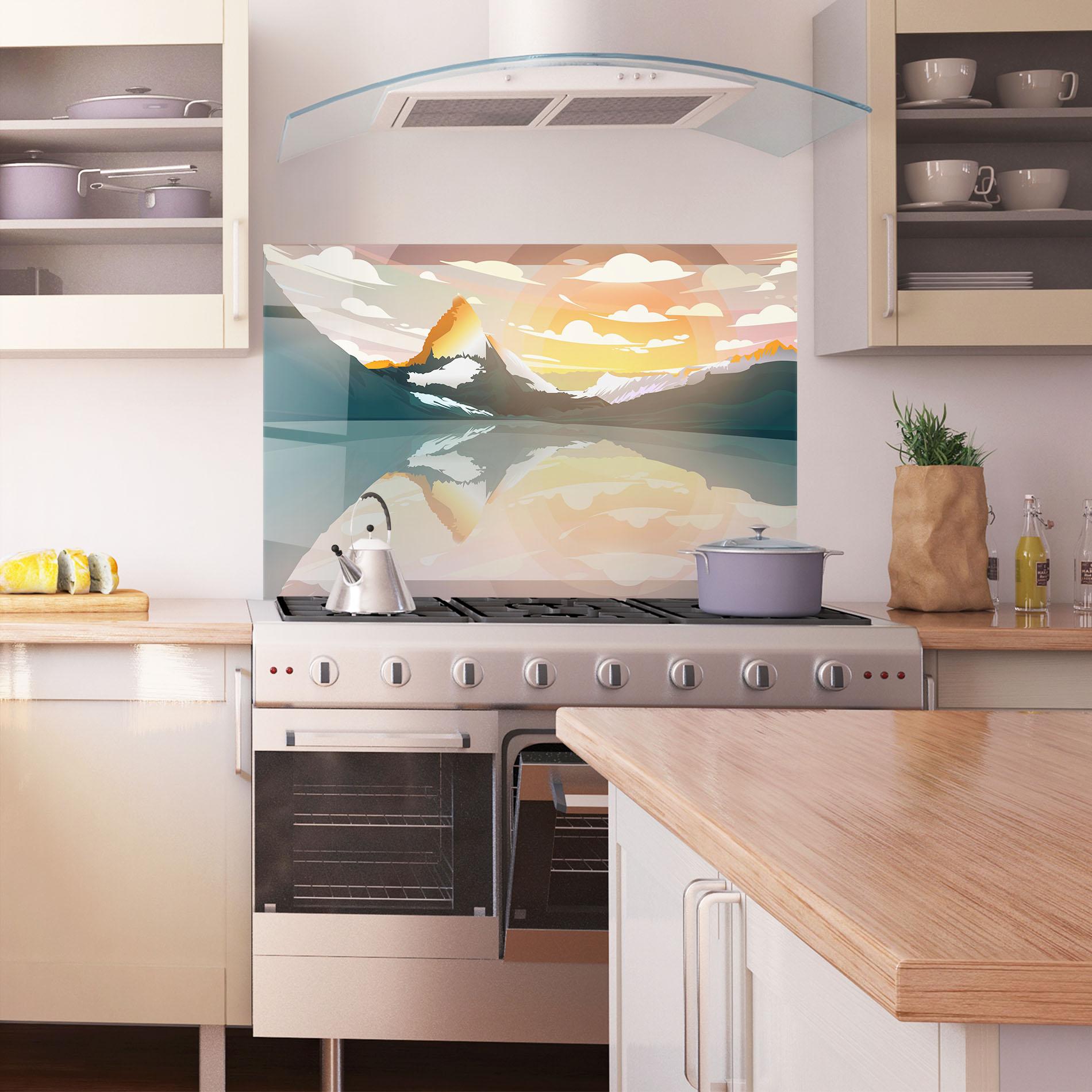Konyhai üveg hátfal Green Mountain Lake mockup 1
