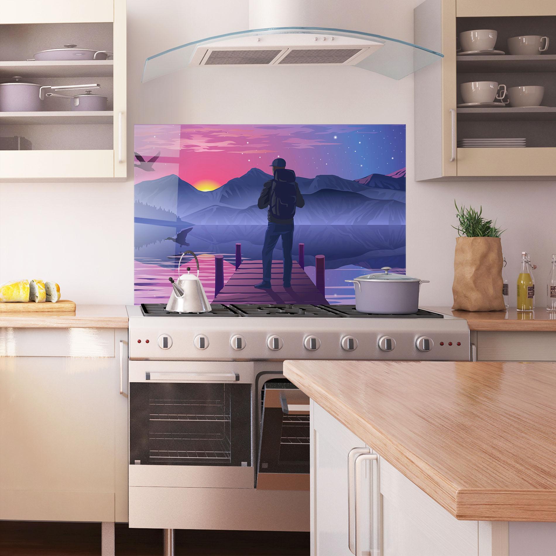 Konyhai üveg hátfal Lake Pink Night mockup 1