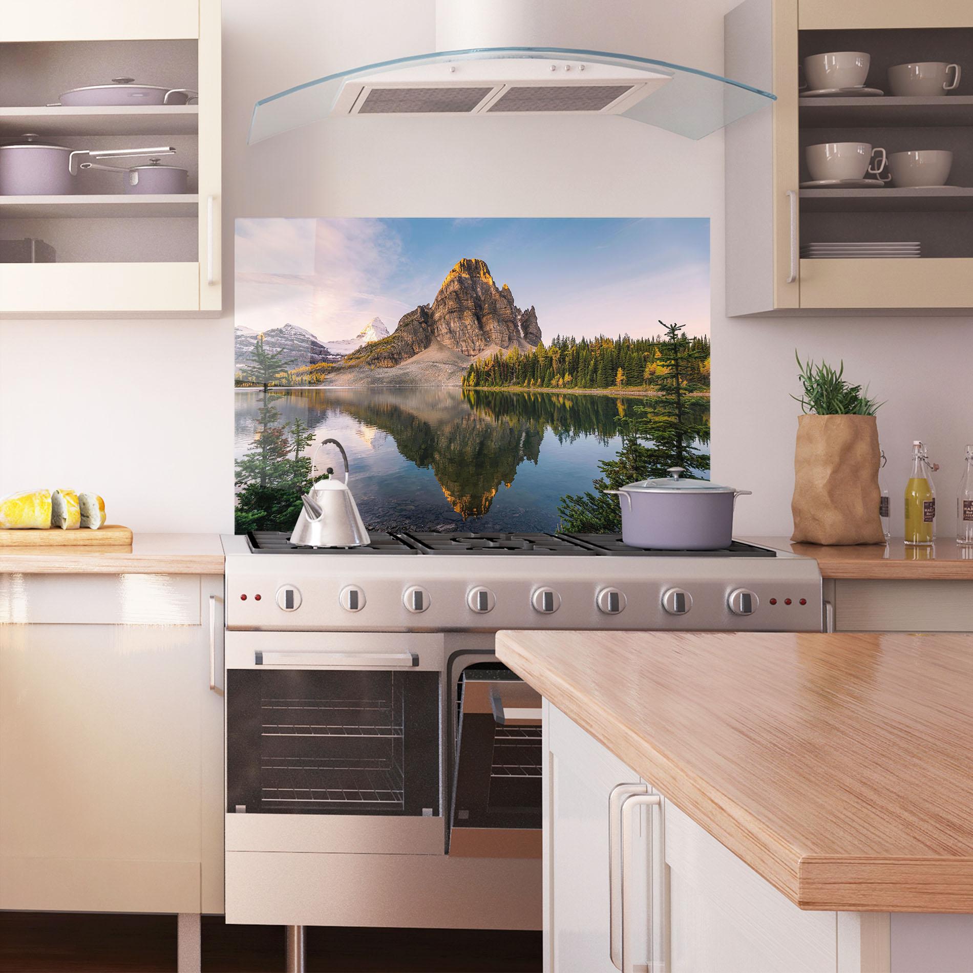 Konyhai üveg hátfal Mountain Sunrise Lake mockup 1