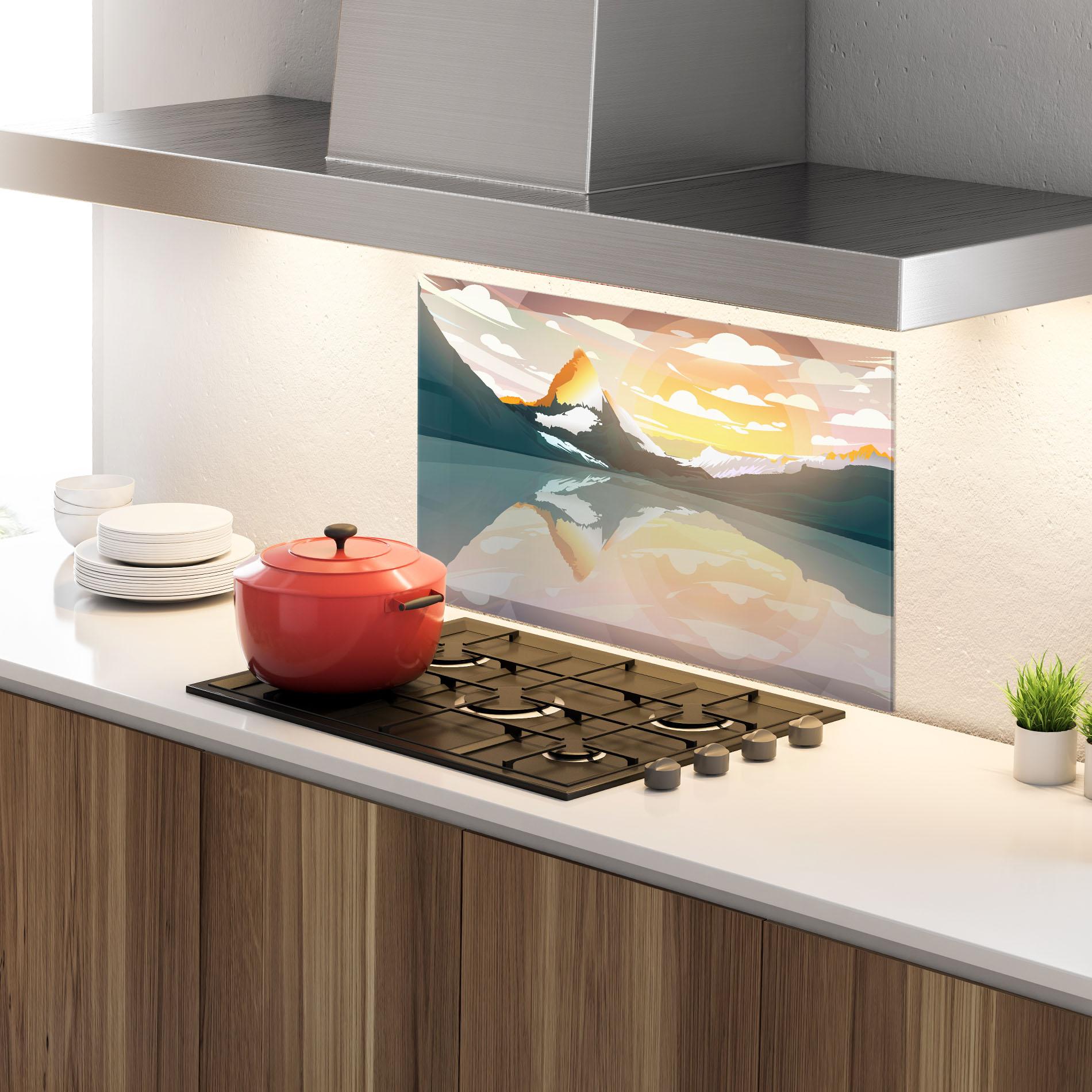 Konyhai üveg hátfal Green Mountain Lake mockup 4