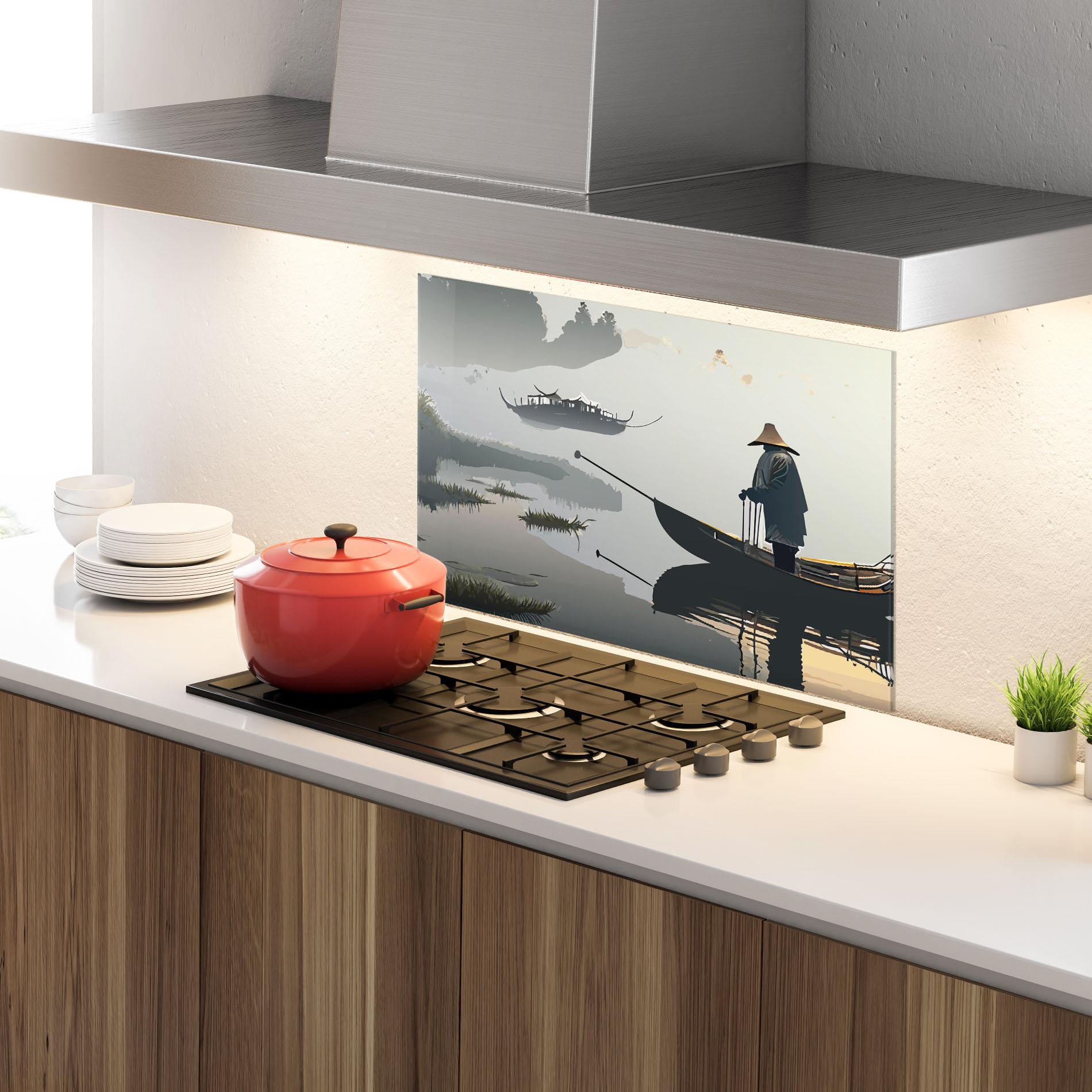 Konyhai üveg hátfal Grey Lake Man mockup 4