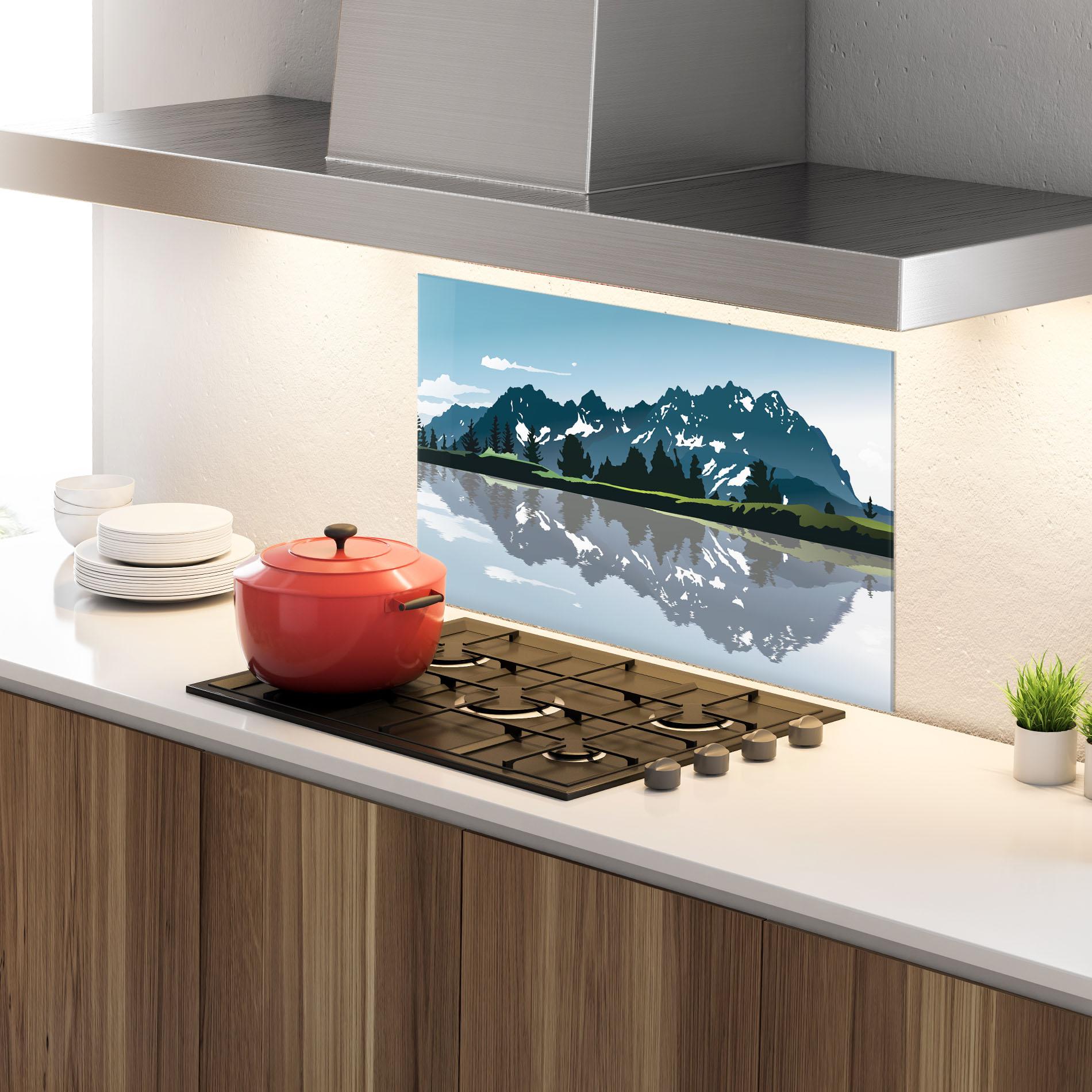Konyhai üveg hátfal Lake Blue Mountain mockup 4
