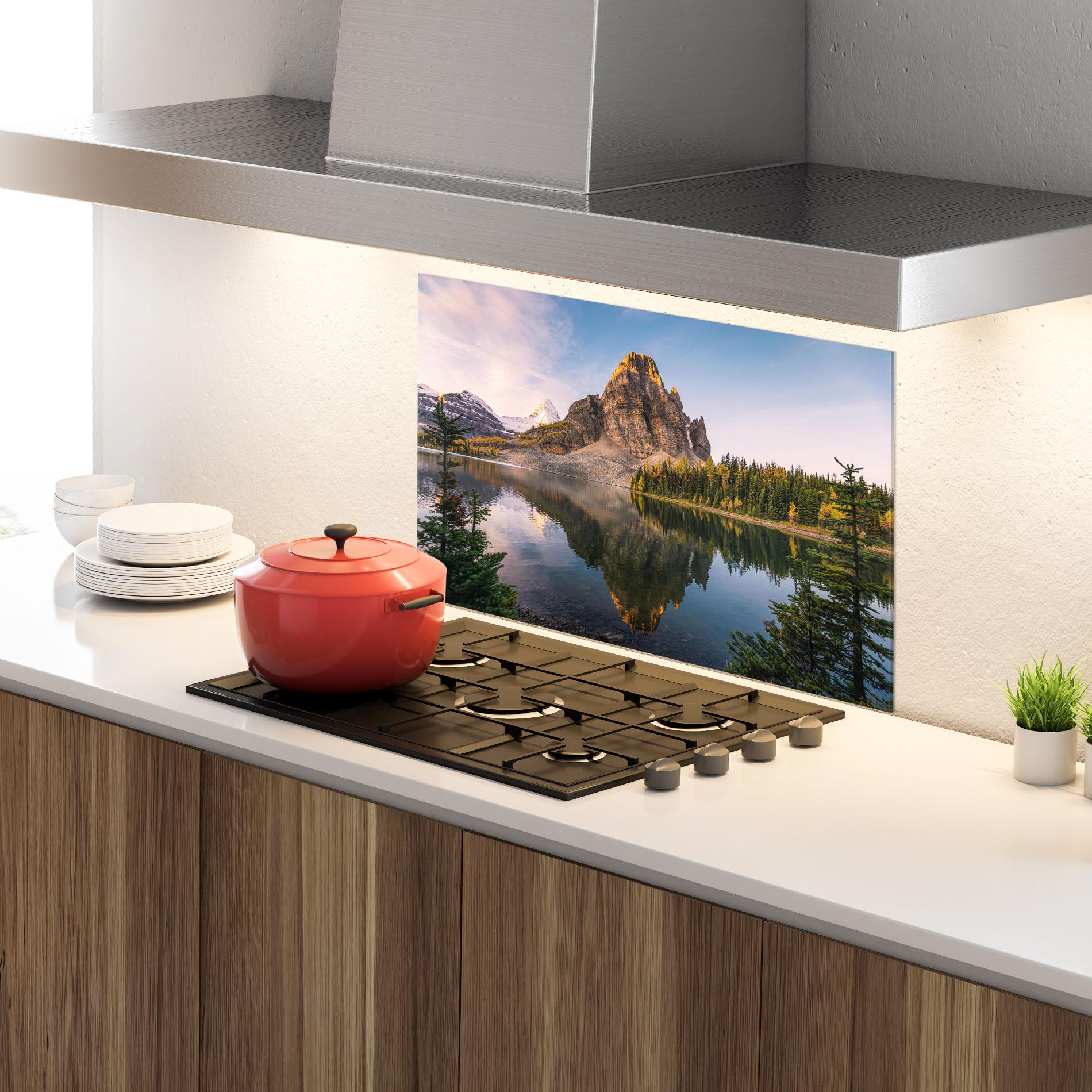 Konyhai üveg hátfal Mountain Sunrise Lake mockup 4