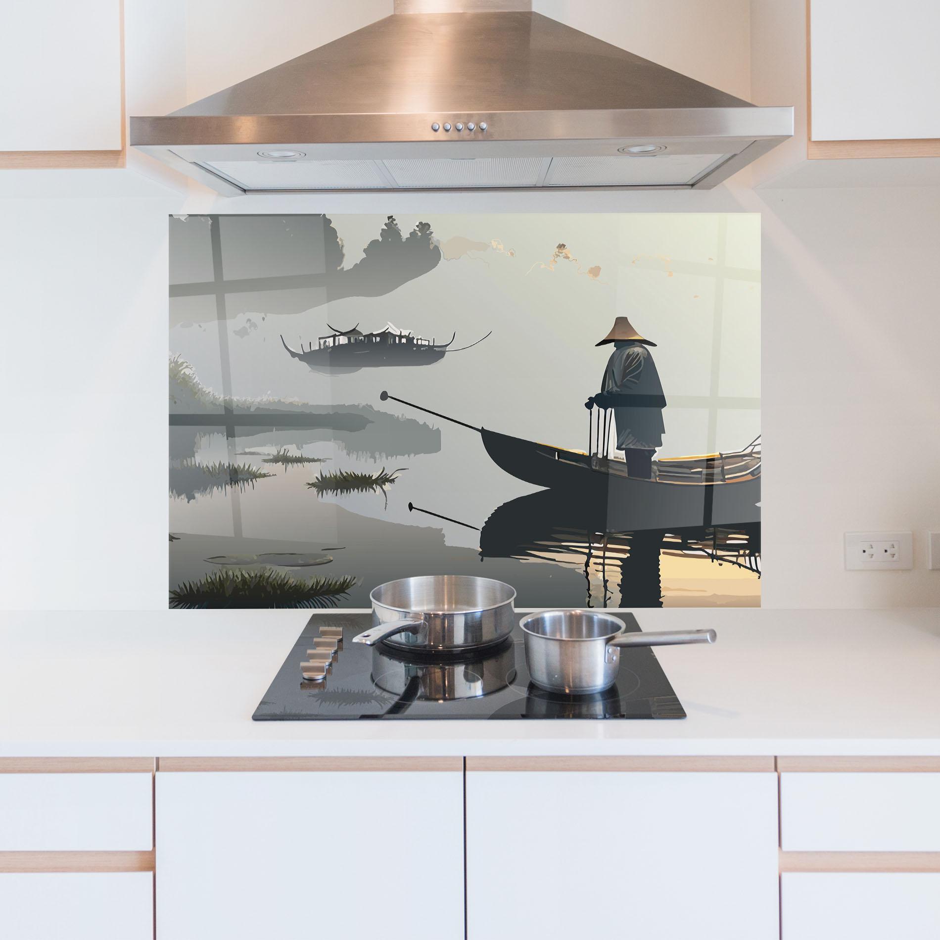 Konyhai üveg hátfal Grey Lake Man mockup 5