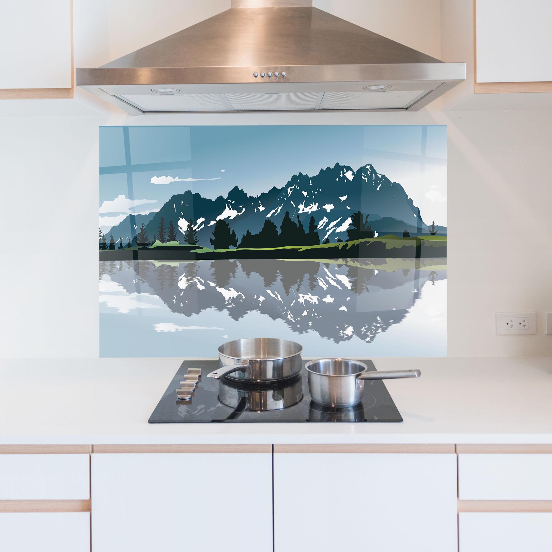 Konyhai üveg hátfal Lake Blue Mountain mockup 5