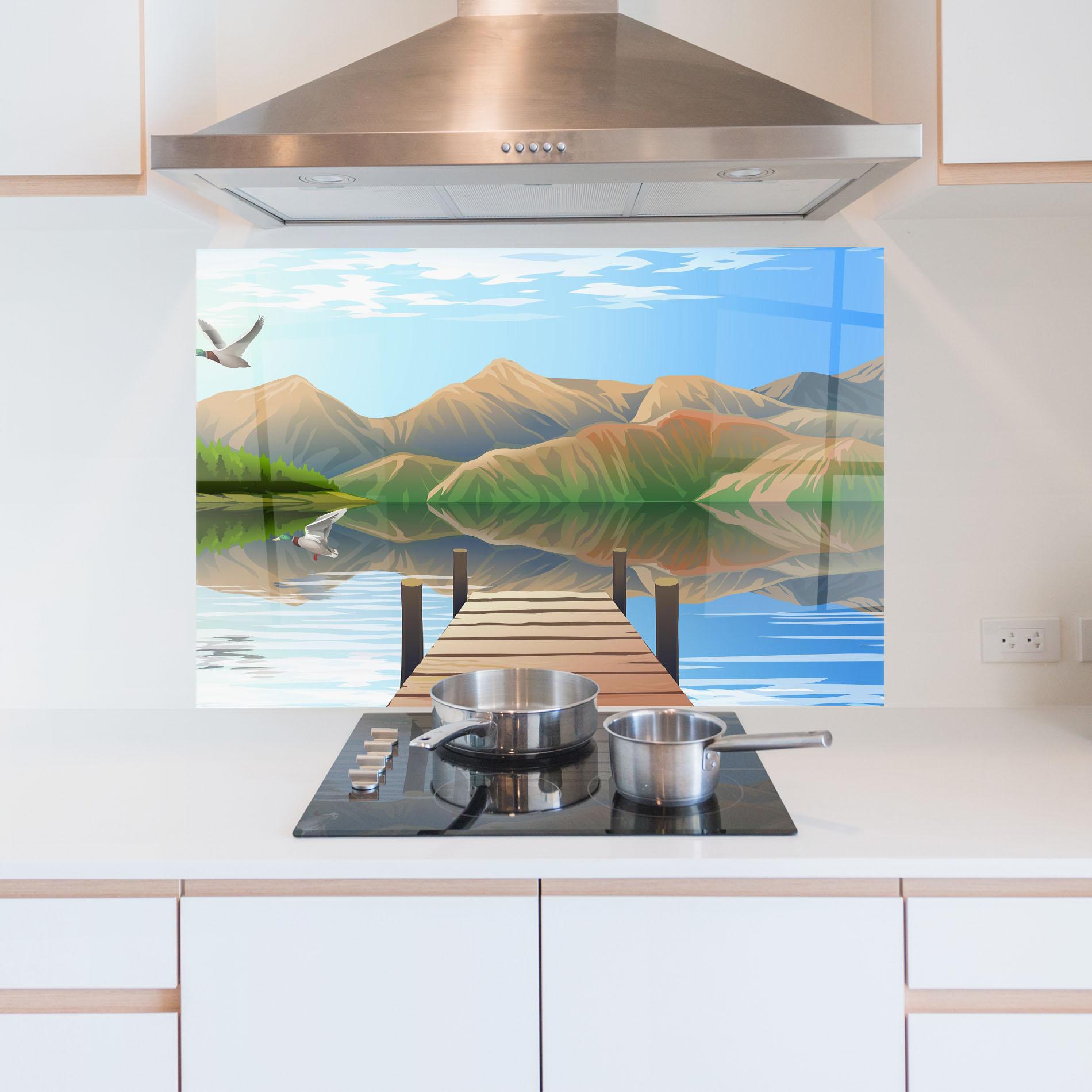 Konyhai üveg hátfal Morning Lake mockup 5