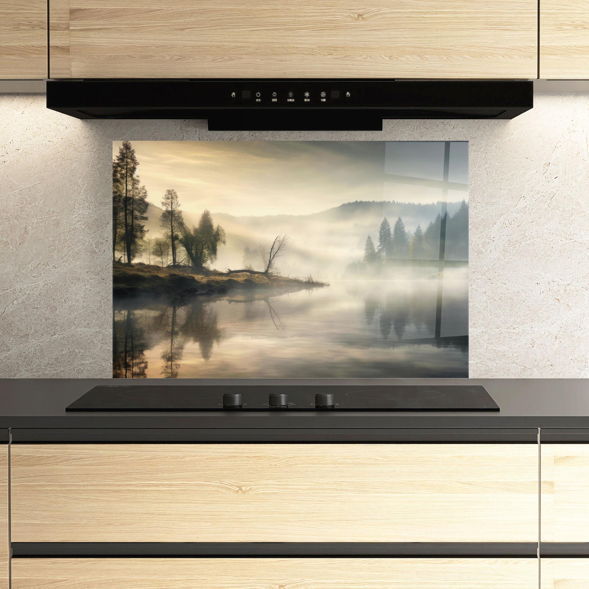 Konyhai üveg hátfal Foggy Morning mockup 3