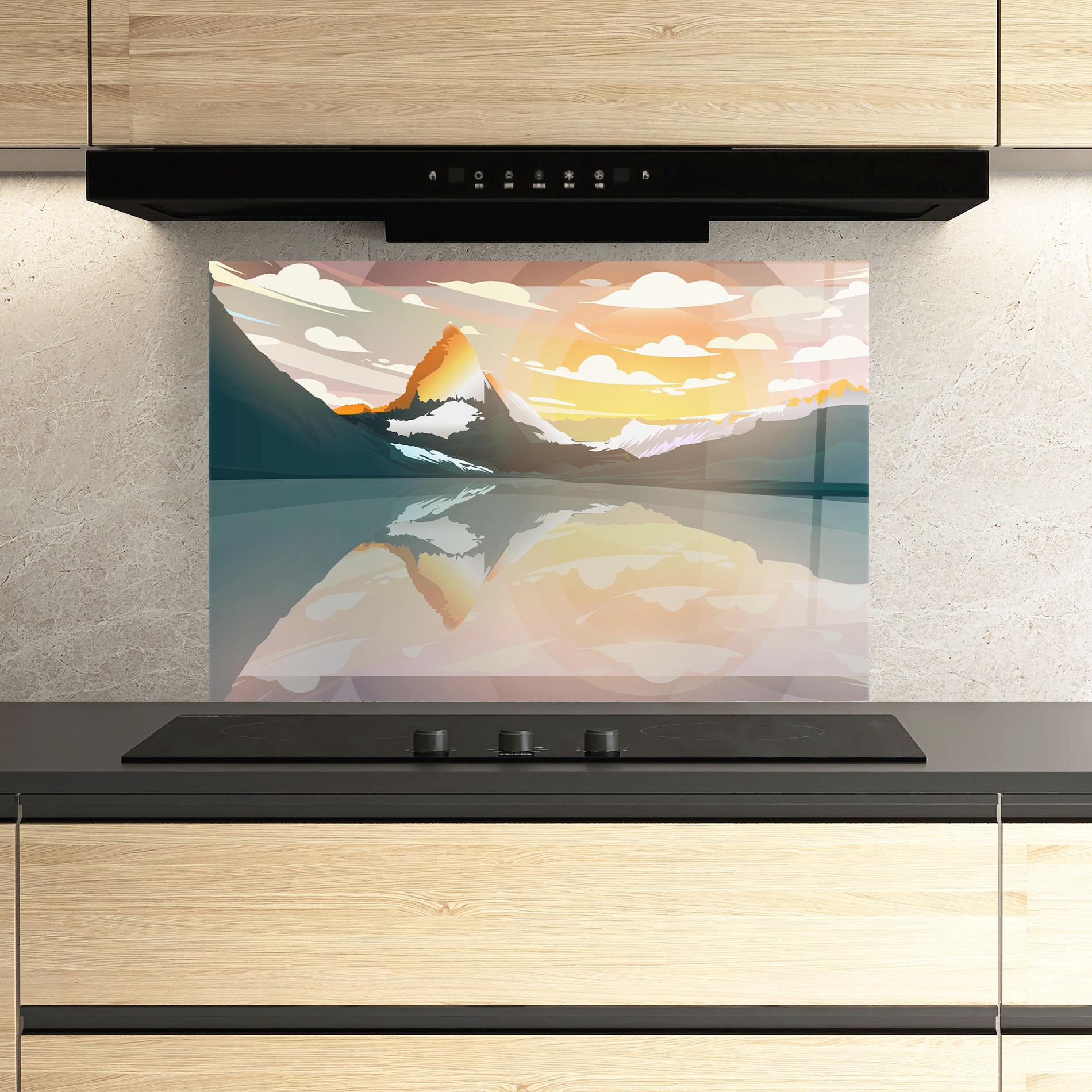 Konyhai üveg hátfal Green Mountain Lake mockup 3