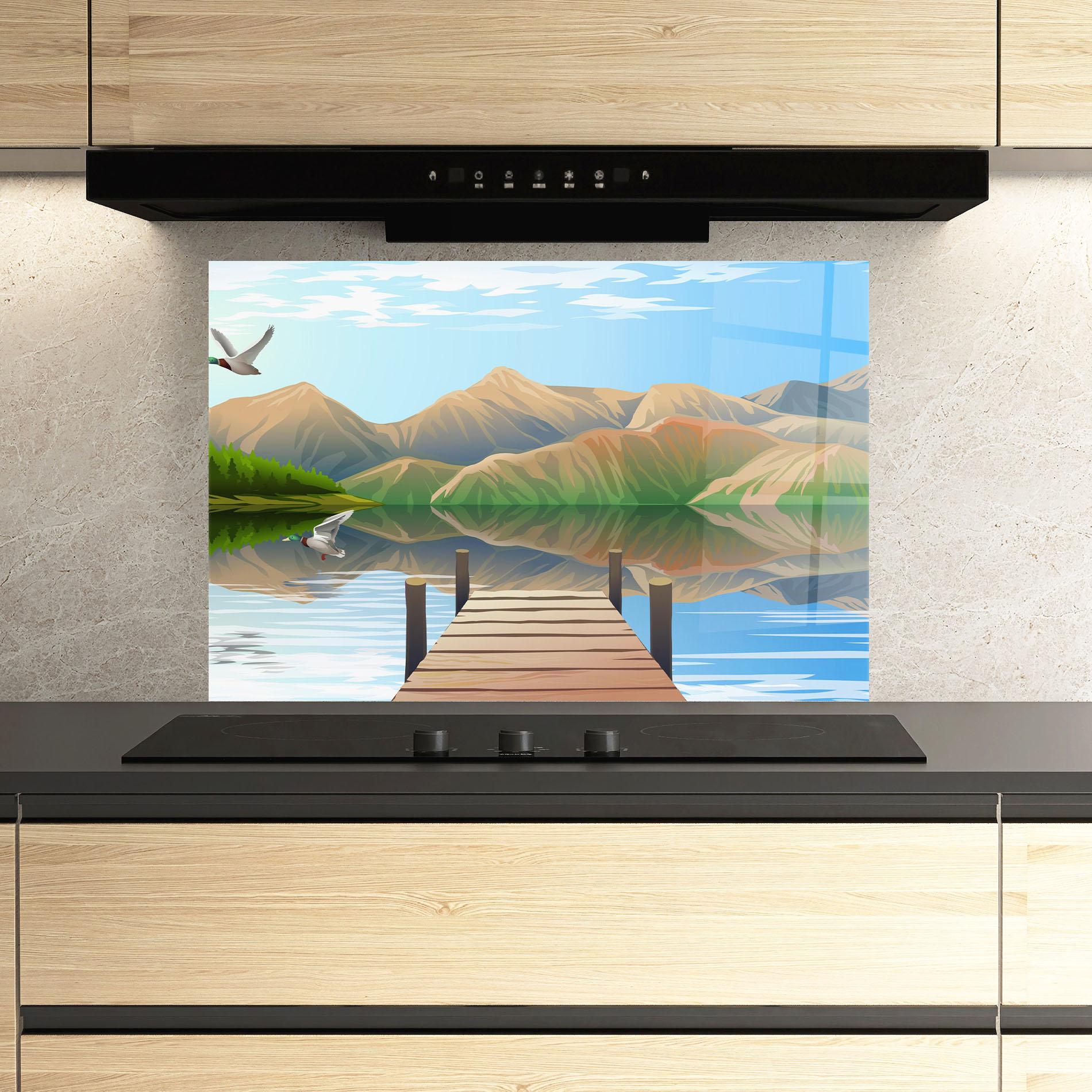 Konyhai üveg hátfal Morning Lake mockup 3