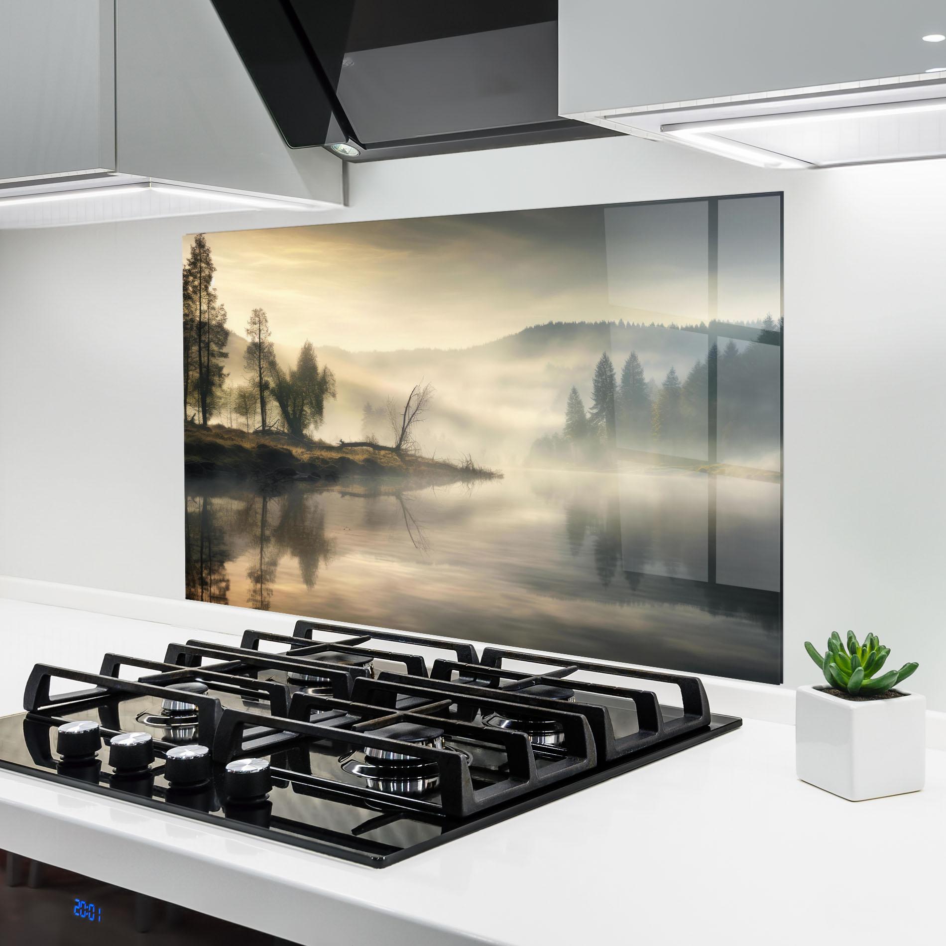 Konyhai üveg hátfal Foggy Morning mockup 6