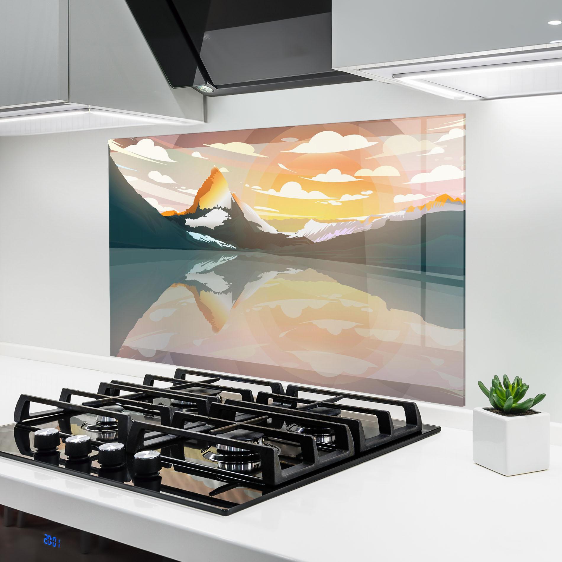 Konyhai üveg hátfal Green Mountain Lake mockup 6