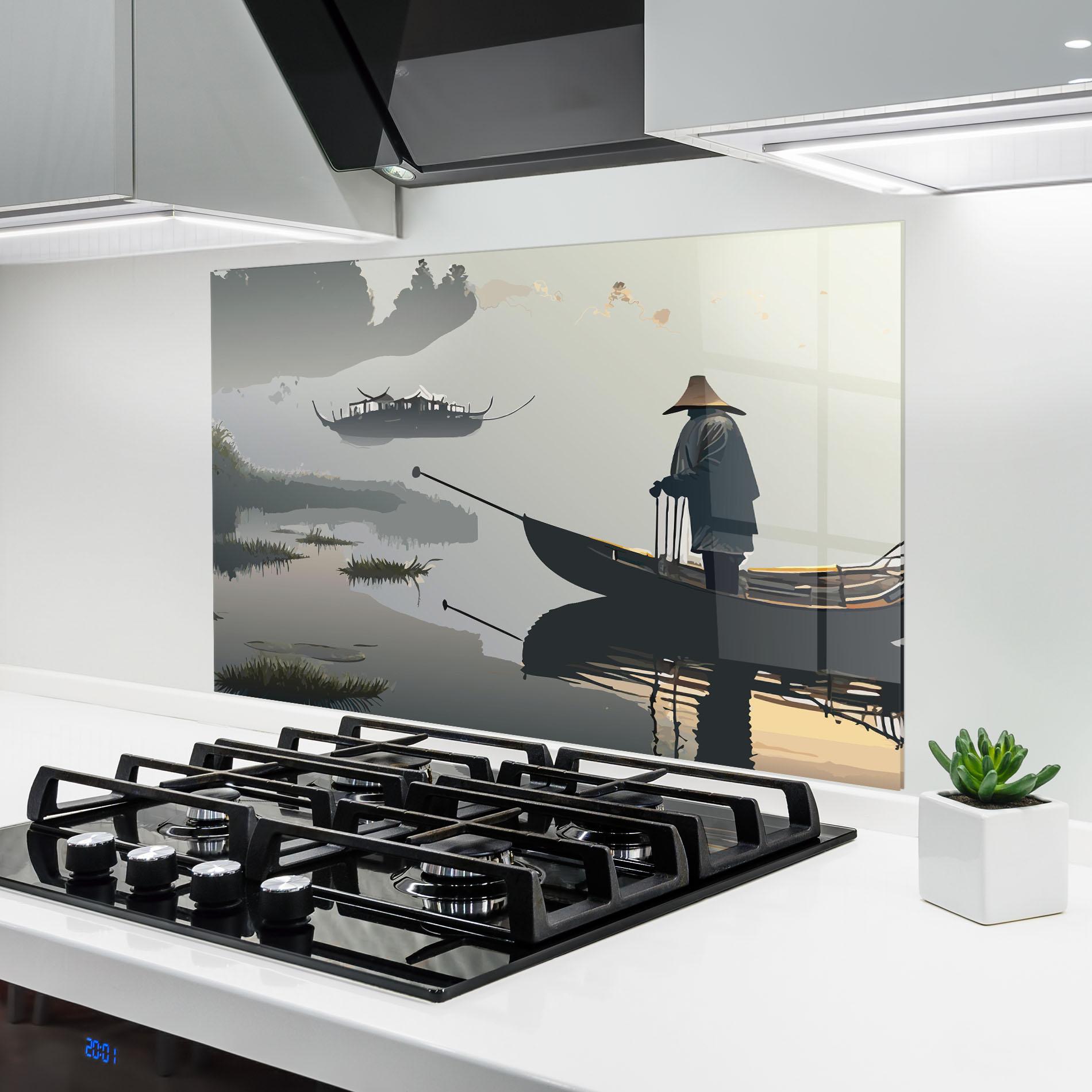 Konyhai üveg hátfal Grey Lake Man mockup 6