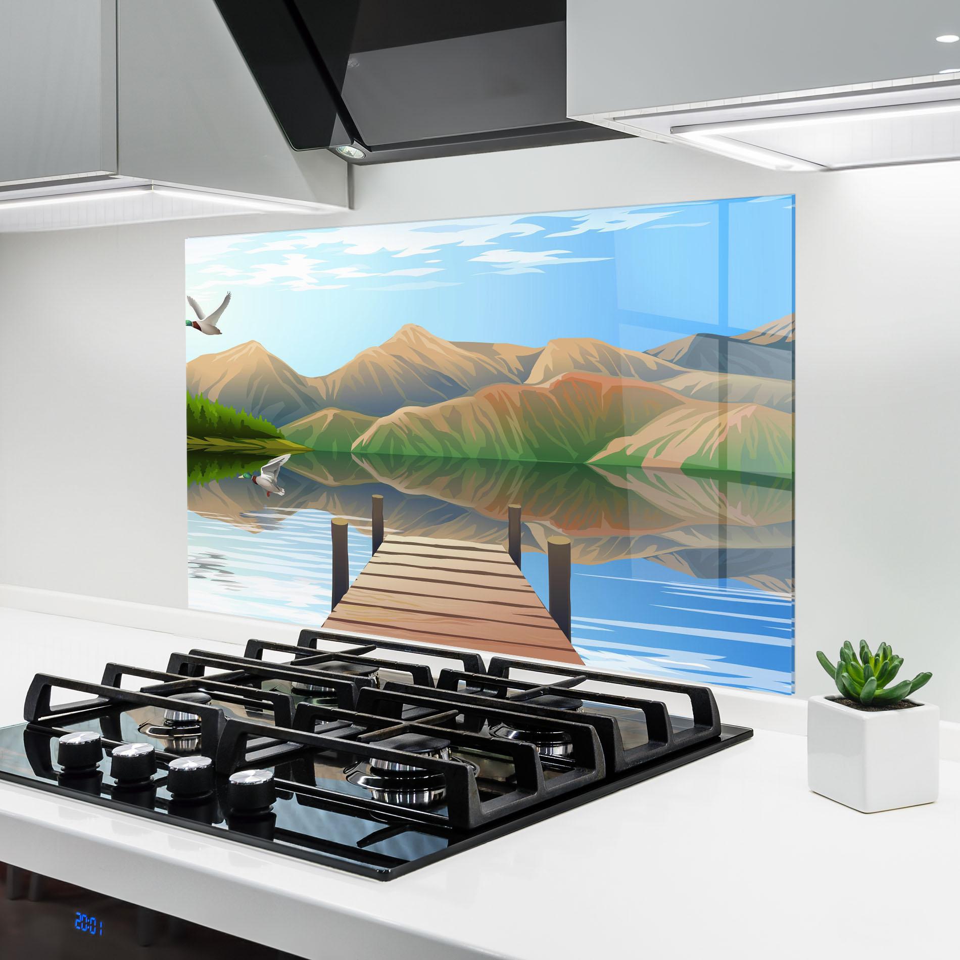 Konyhai üveg hátfal Morning Lake mockup 6