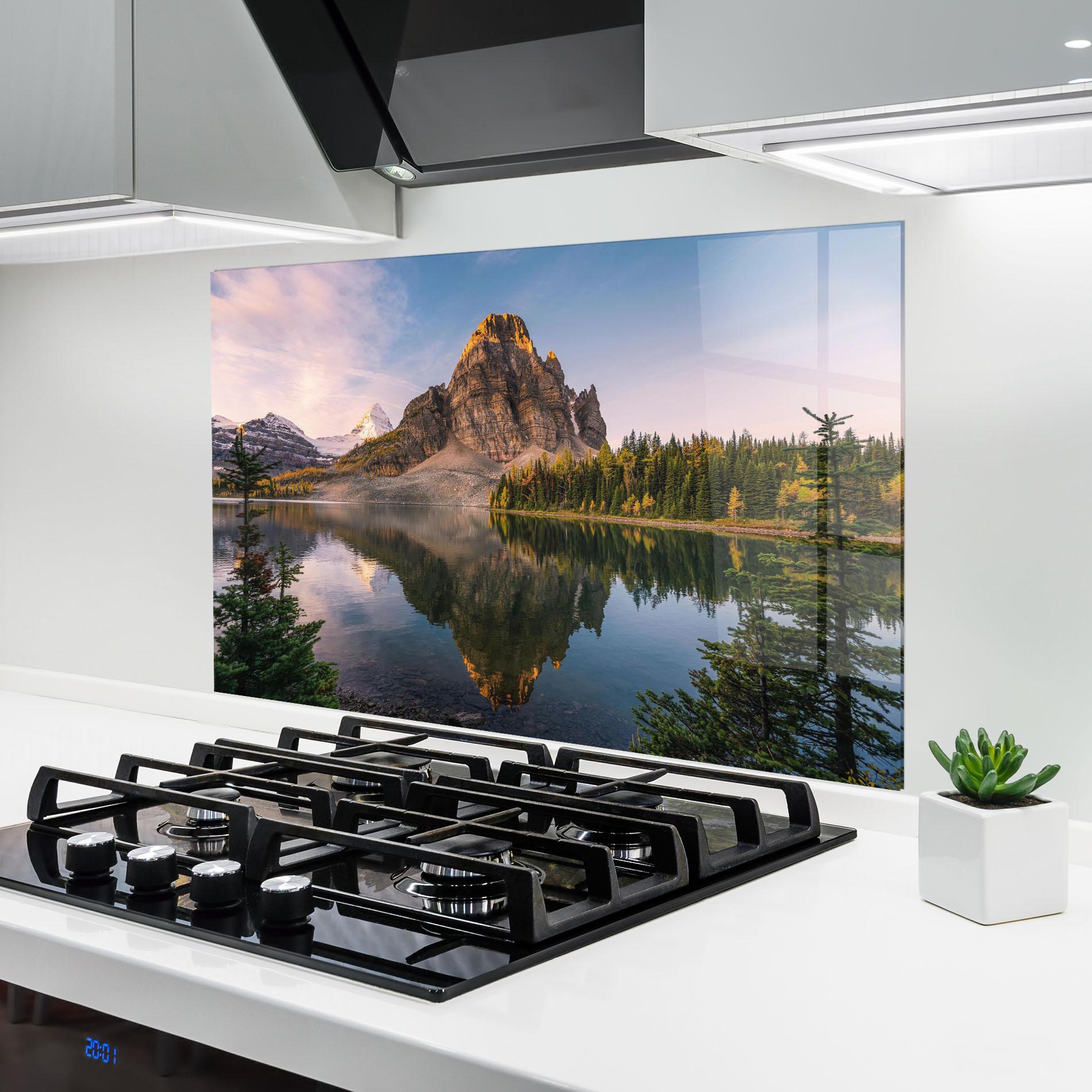 Konyhai üveg hátfal Mountain Sunrise Lake mockup 6