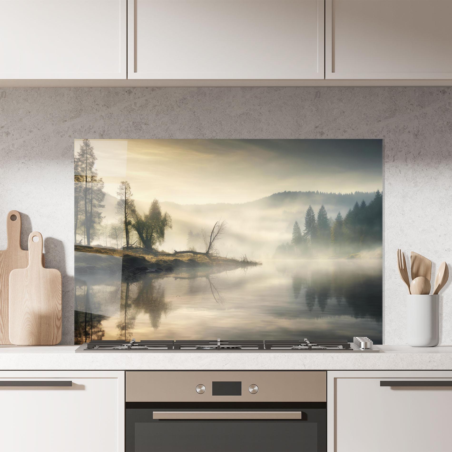 Konyhai üveg hátfal Foggy Morning mockup 7