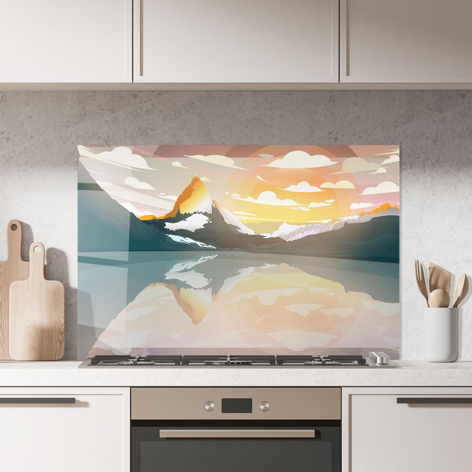 Konyhai üveg hátfal Green Mountain Lake mockup 7