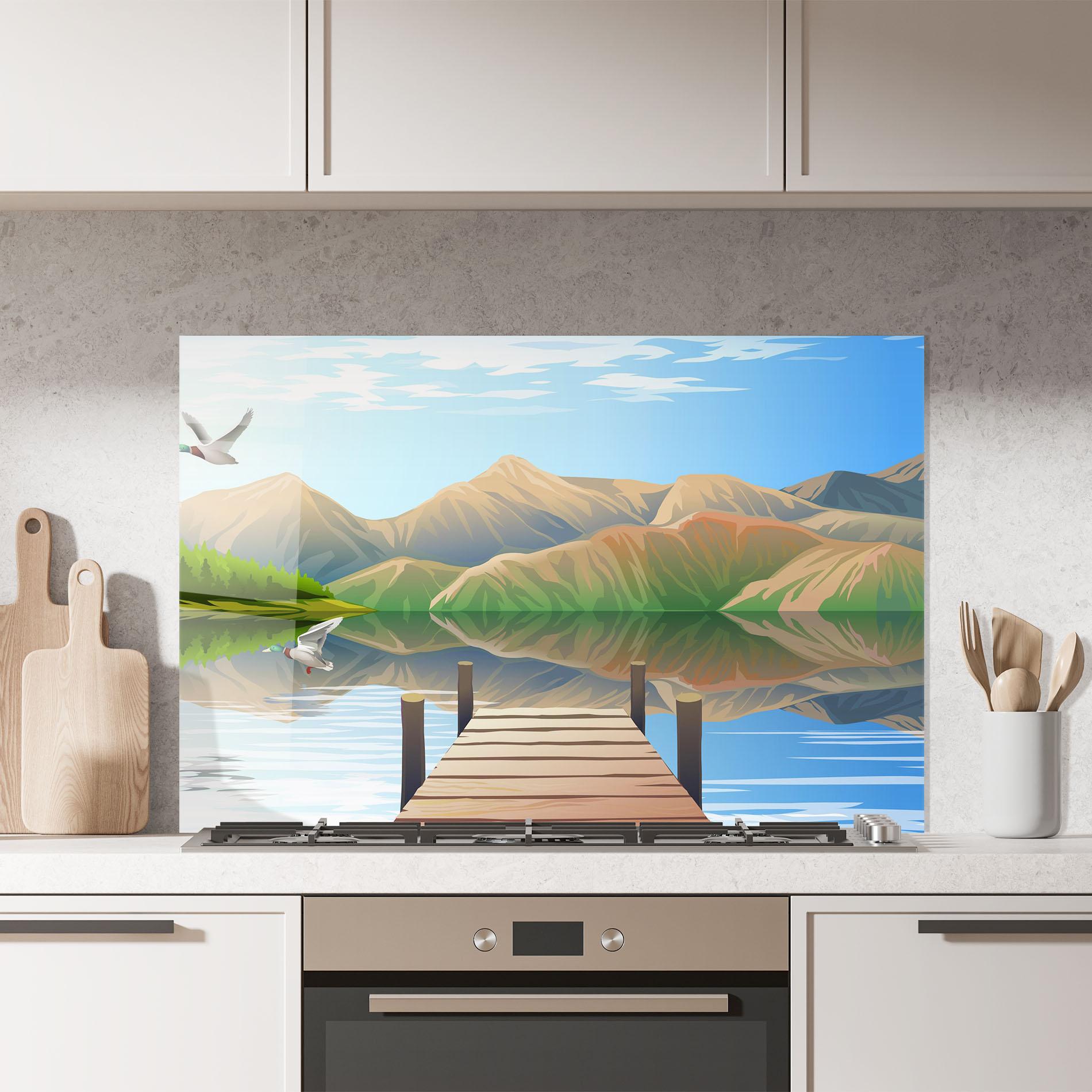 Konyhai üveg hátfal Morning Lake mockup 7