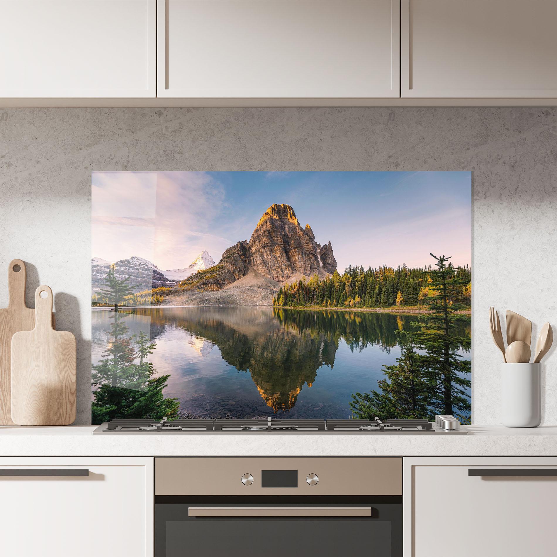 Konyhai üveg hátfal Mountain Sunrise Lake mockup 7