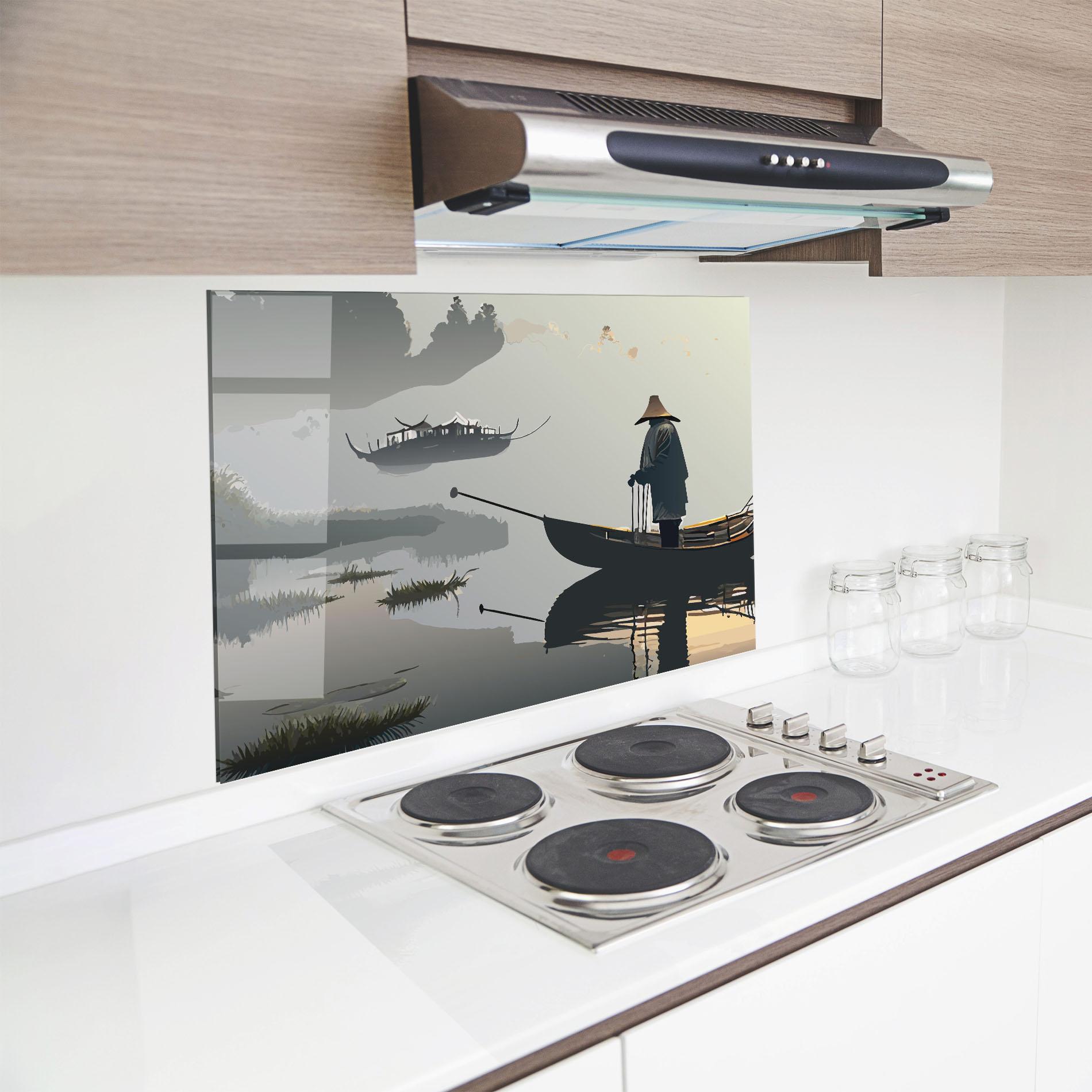 Konyhai üveg hátfal Grey Lake Man mockup 8