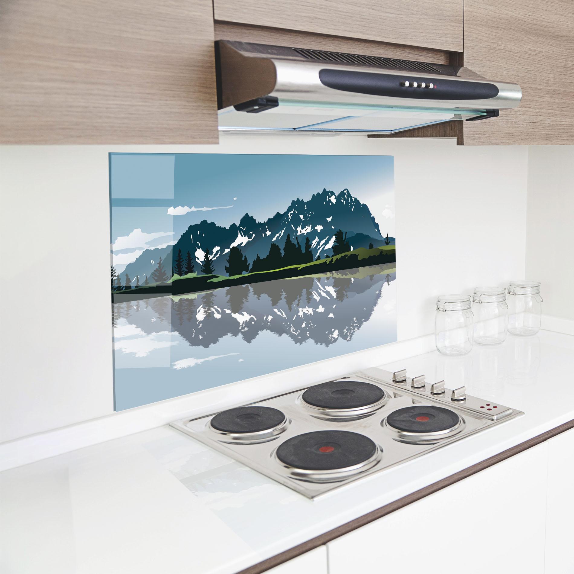 Konyhai üveg hátfal Lake Blue Mountain mockup 8