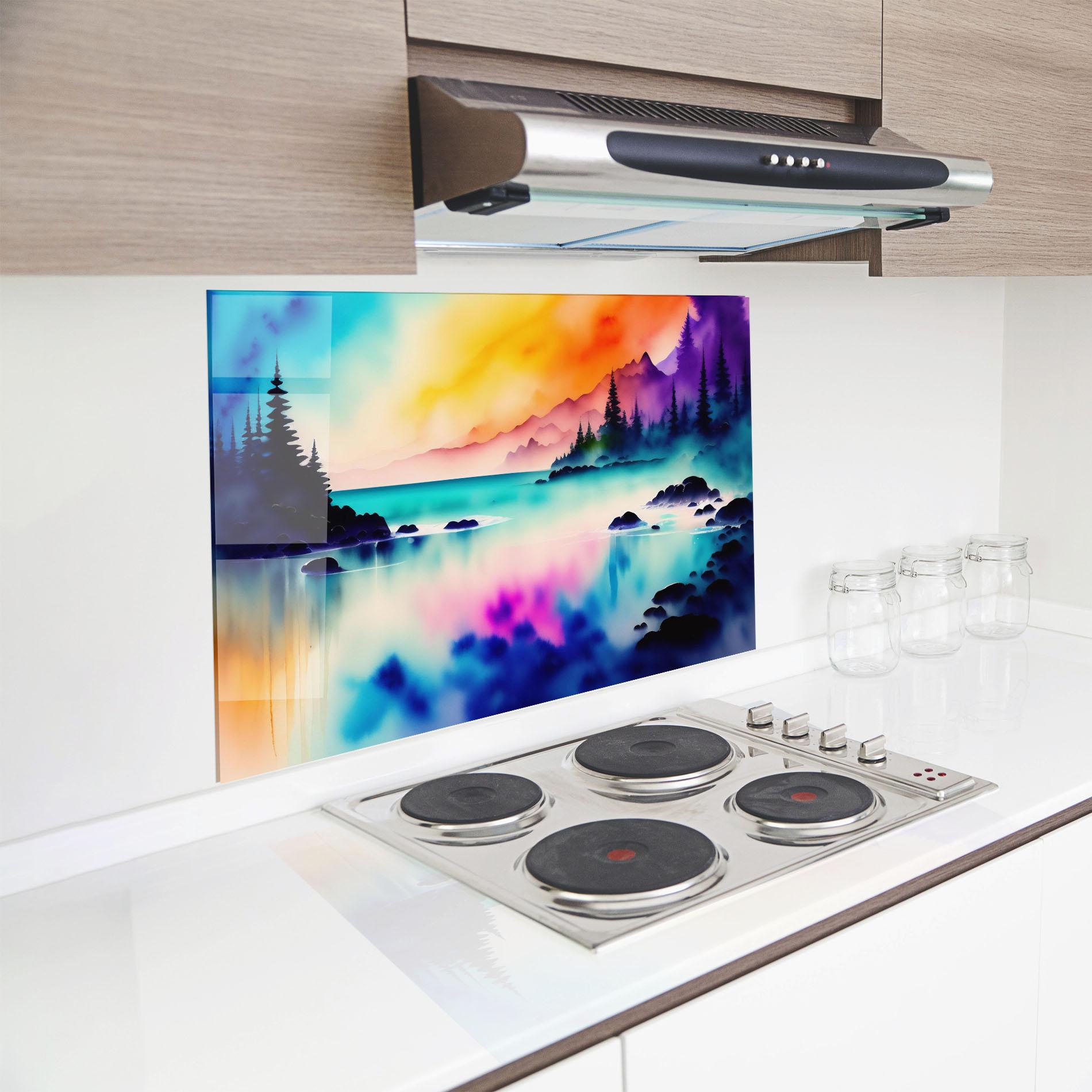 Konyhai üveg hátfal Lake Painting mockup 8