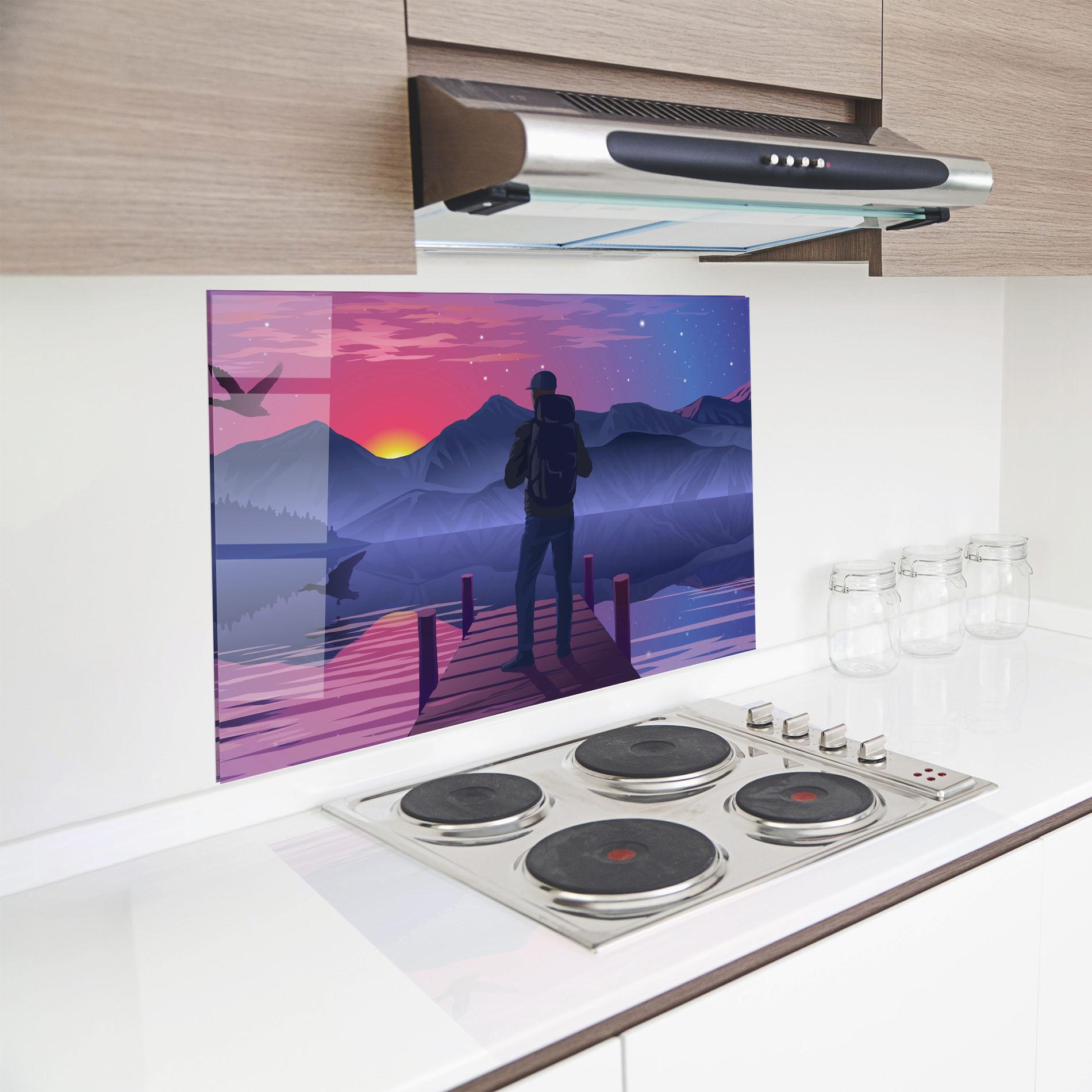 Konyhai üveg hátfal Lake Pink Night mockup 8