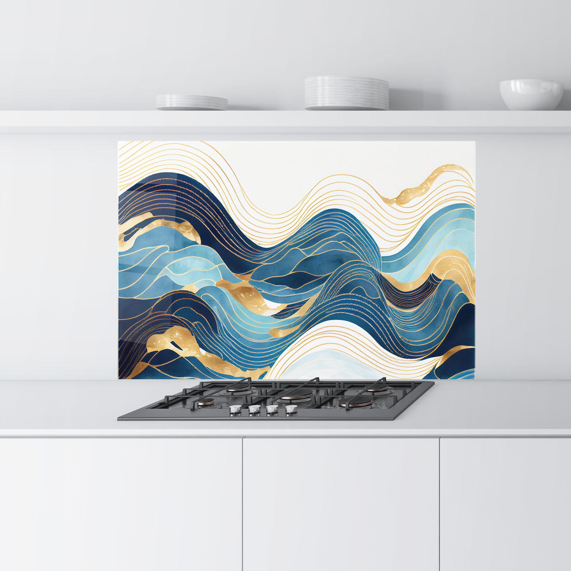 Konyhai üveg hátfal Blue Wave Mountain mockup 9