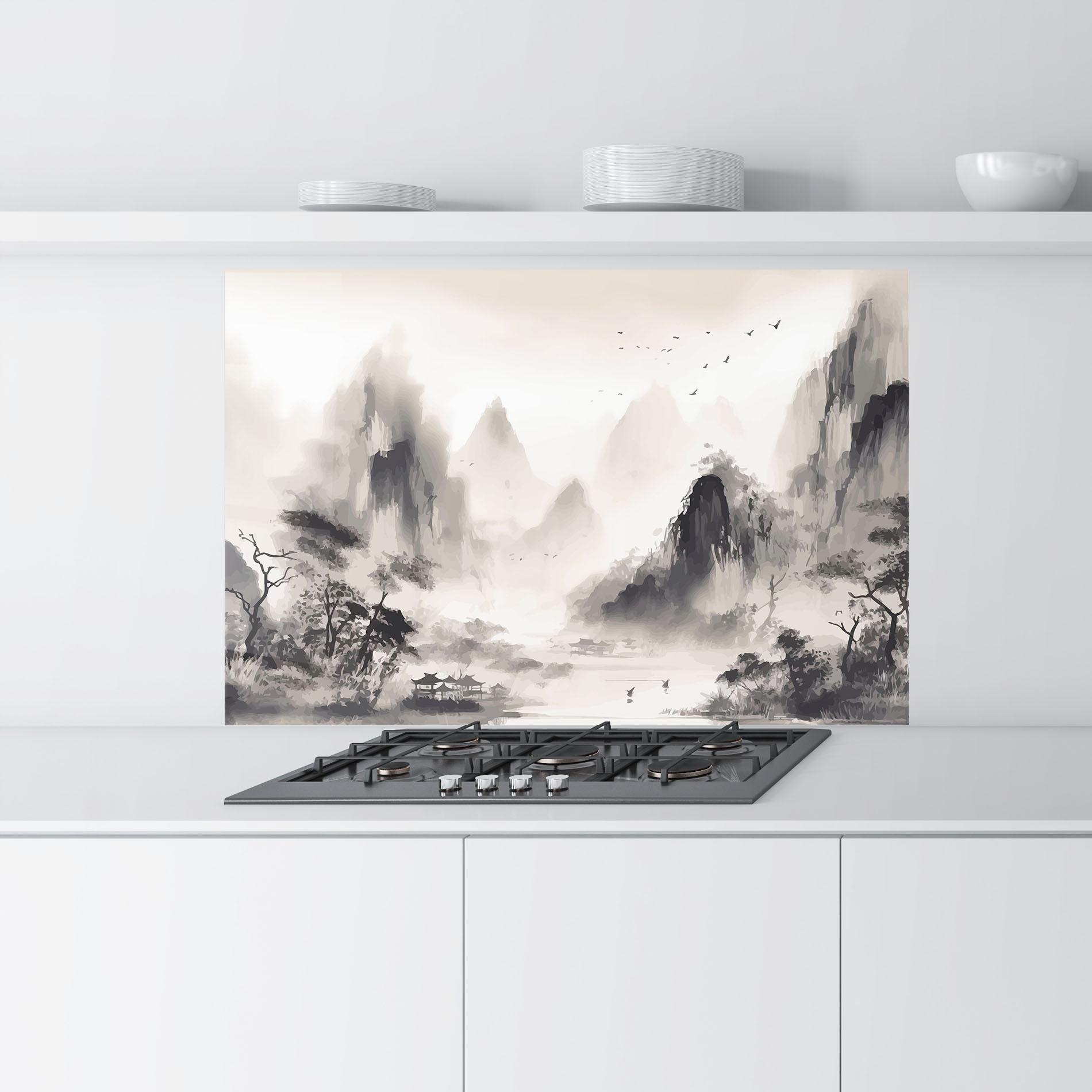 Konyhai üveg hátfal Far Away Mountain mockup 9