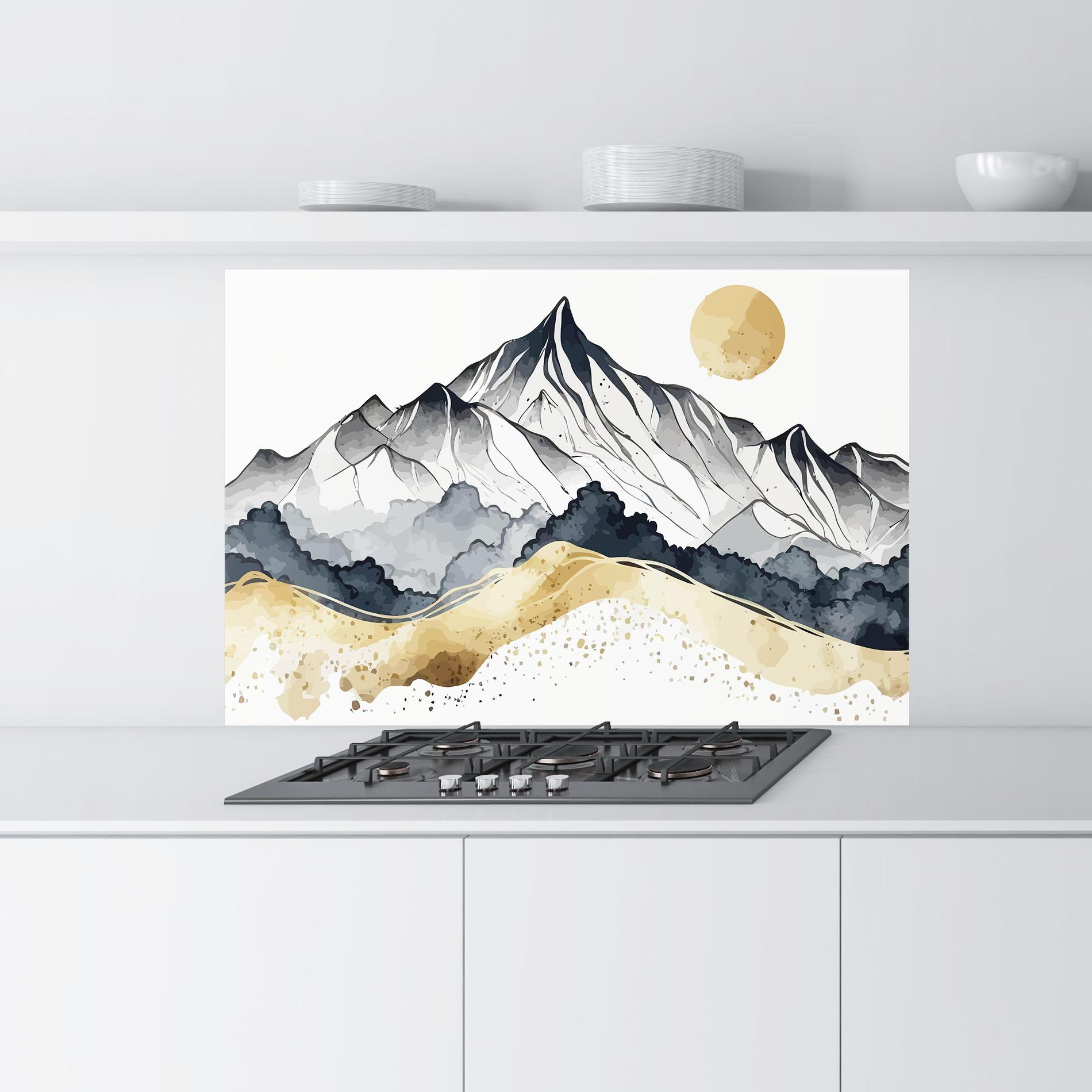 Konyhai üveg hátfal Grey Gold Mountain mockup 9