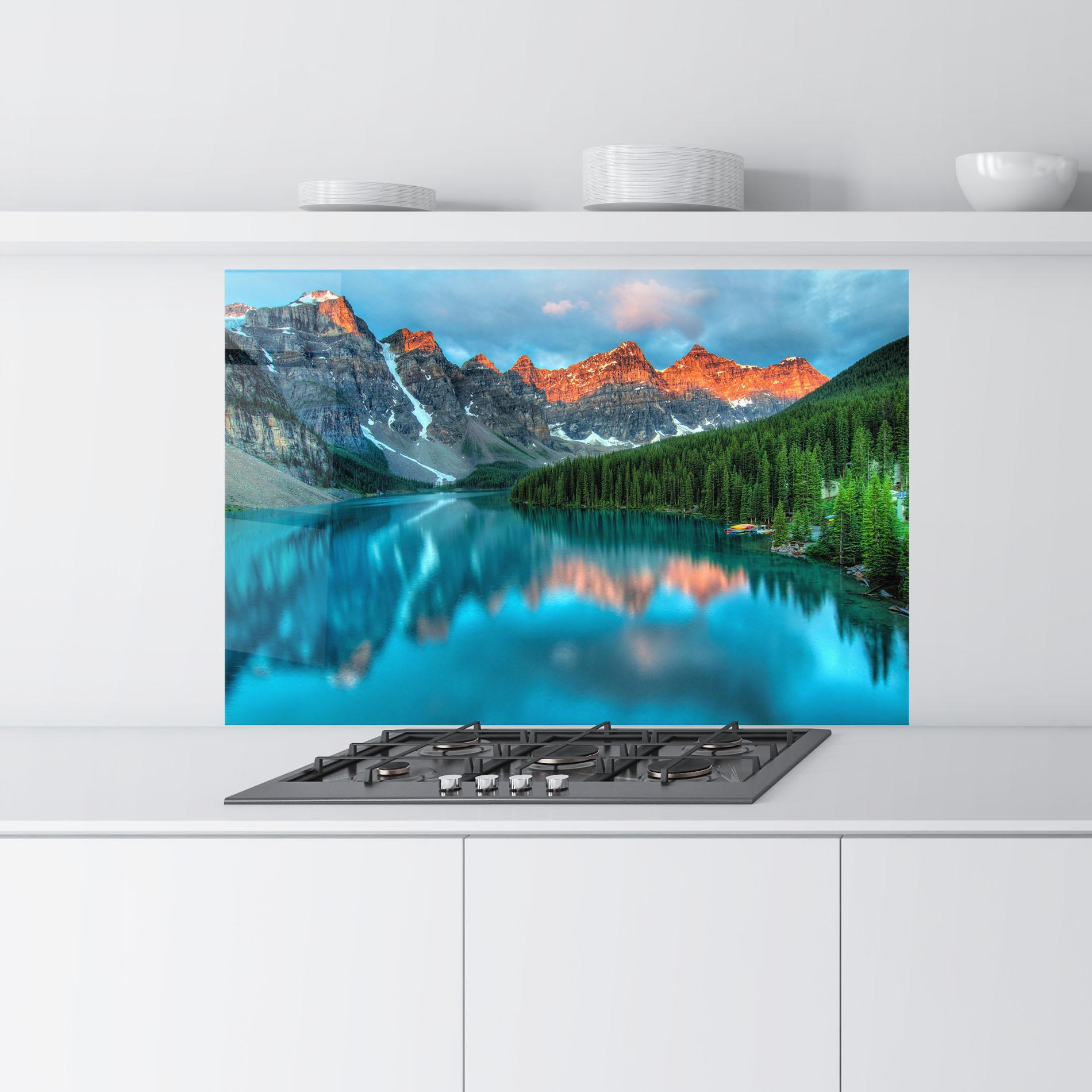 Konyhai üveg hátfal Lake Reflection mockup 9