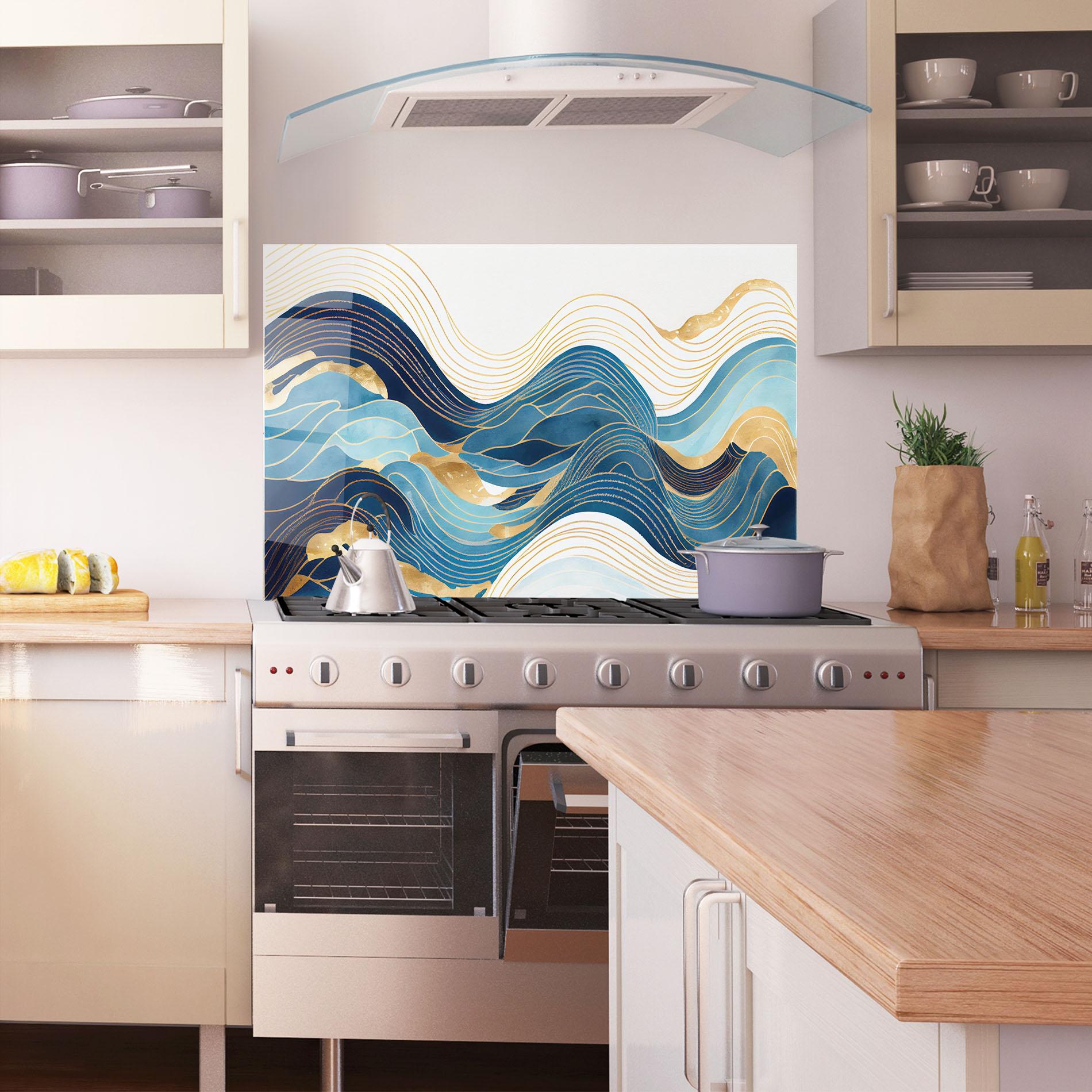Konyhai üveg hátfal Blue Wave Mountain mockup 1