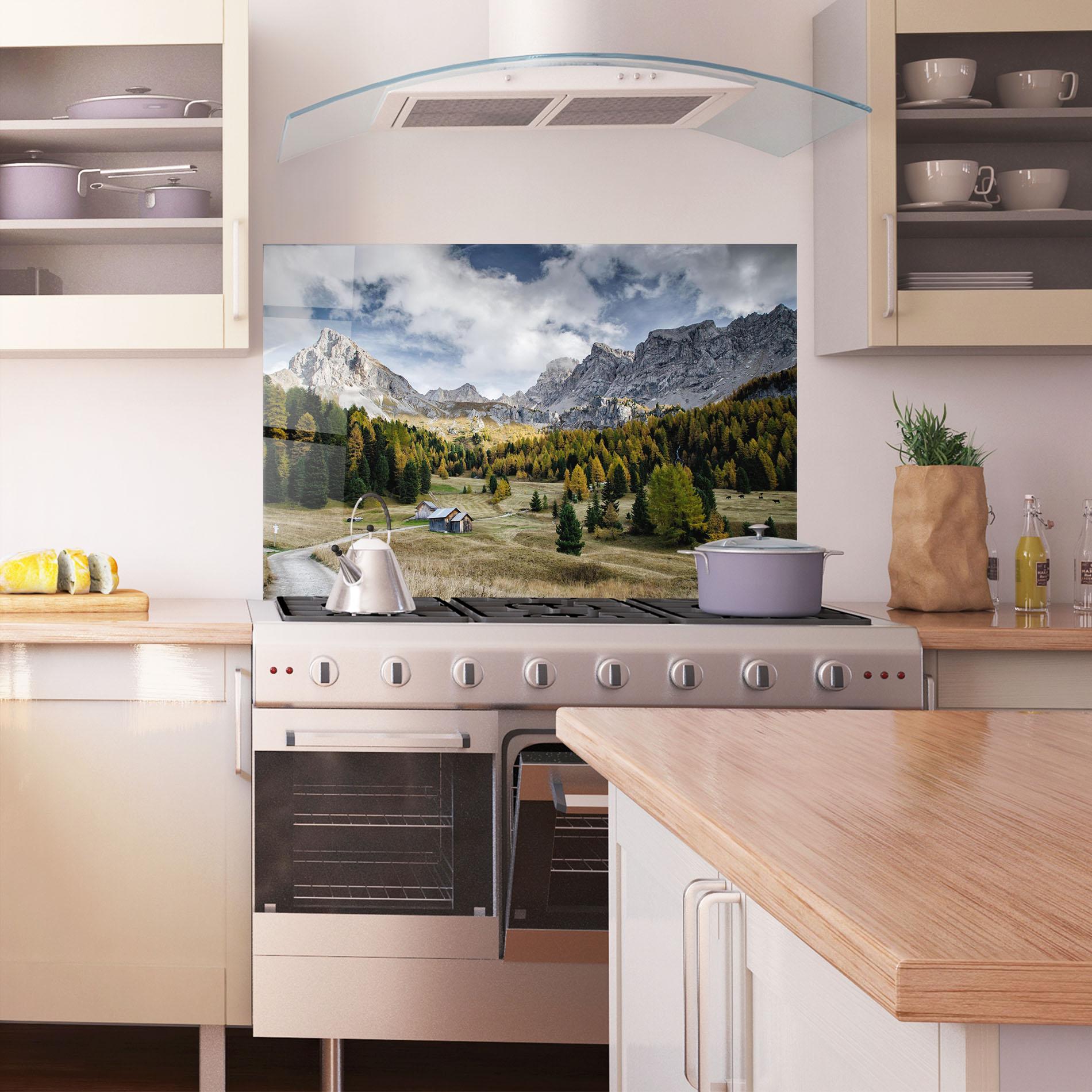 Konyhai üveg hátfal Cloudy Mountains View mockup 1