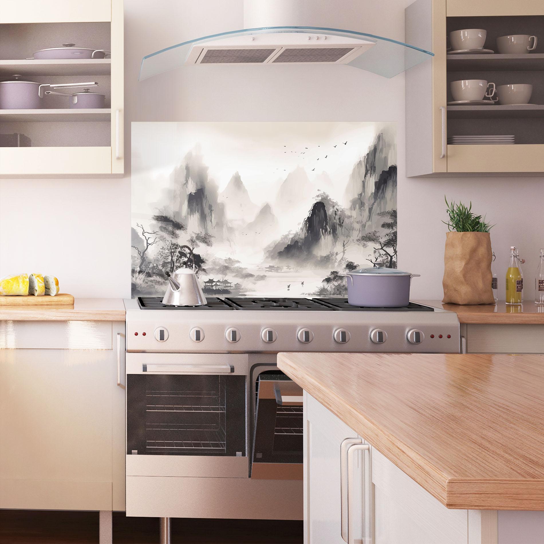 Konyhai üveg hátfal Far Away Mountain mockup 1