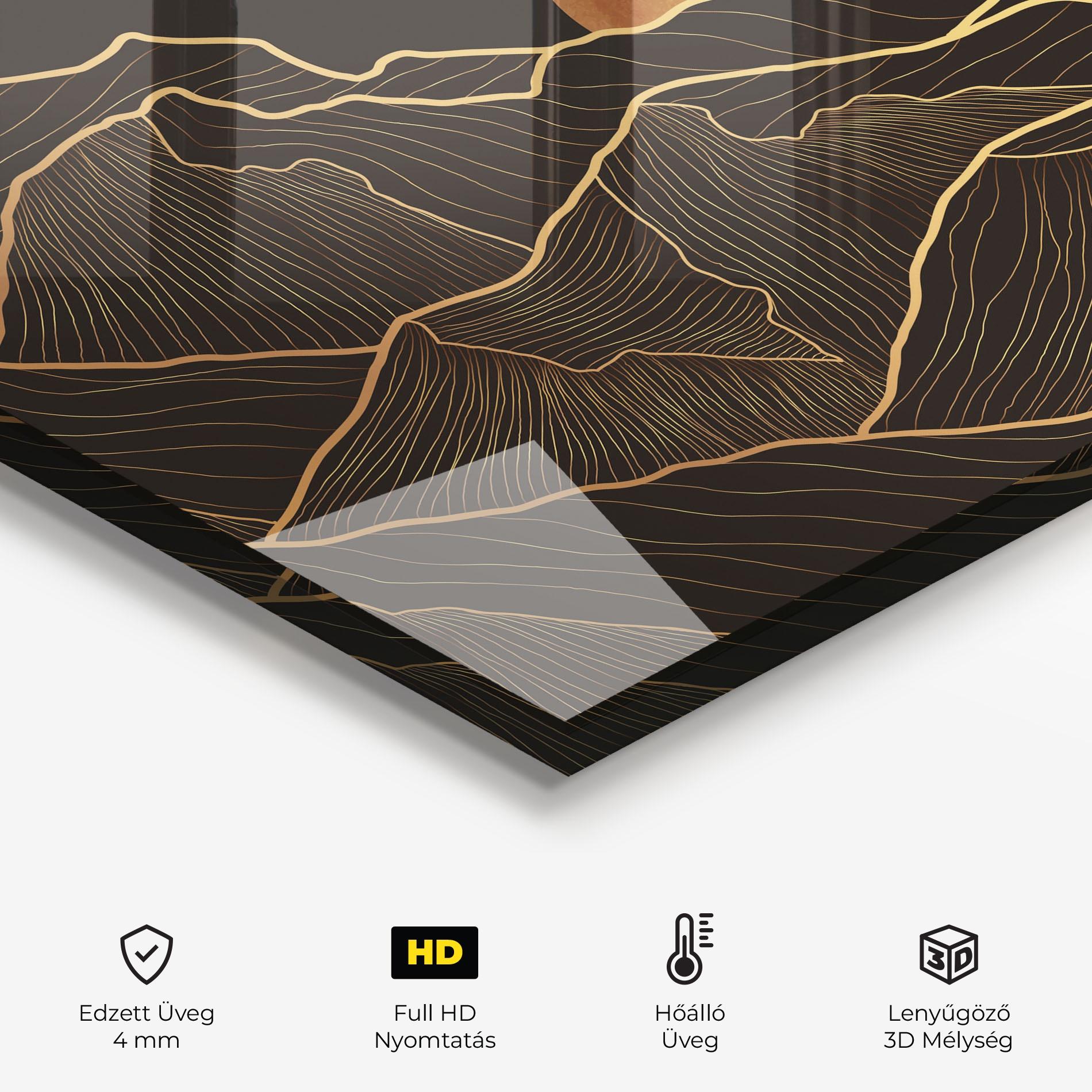 Konyhai üveg hátfal Black Gold Mountains mockup 2