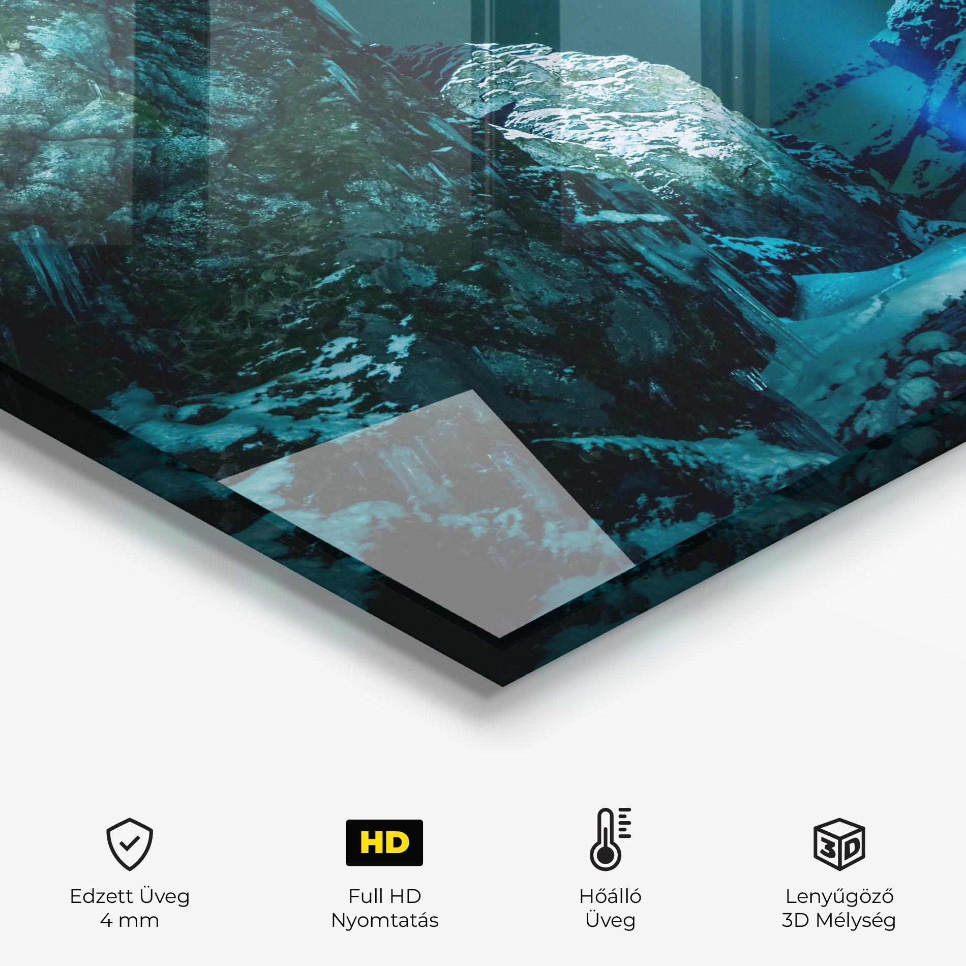 Konyhai üveg hátfal Green Light Mountain mockup 2