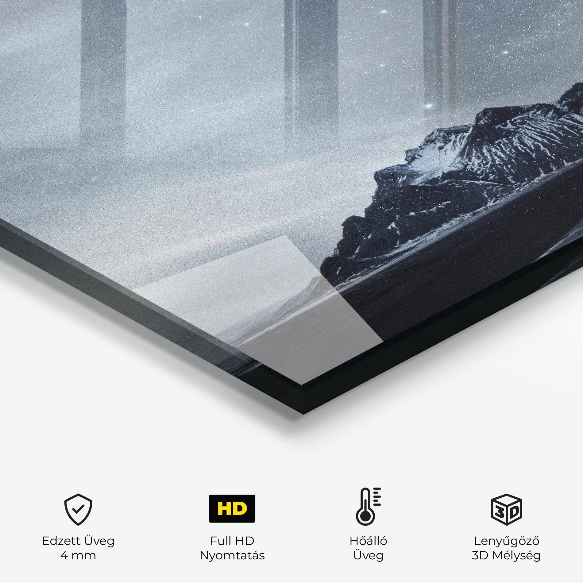 Konyhai üveg hátfal Grey Star Mountain mockup 2