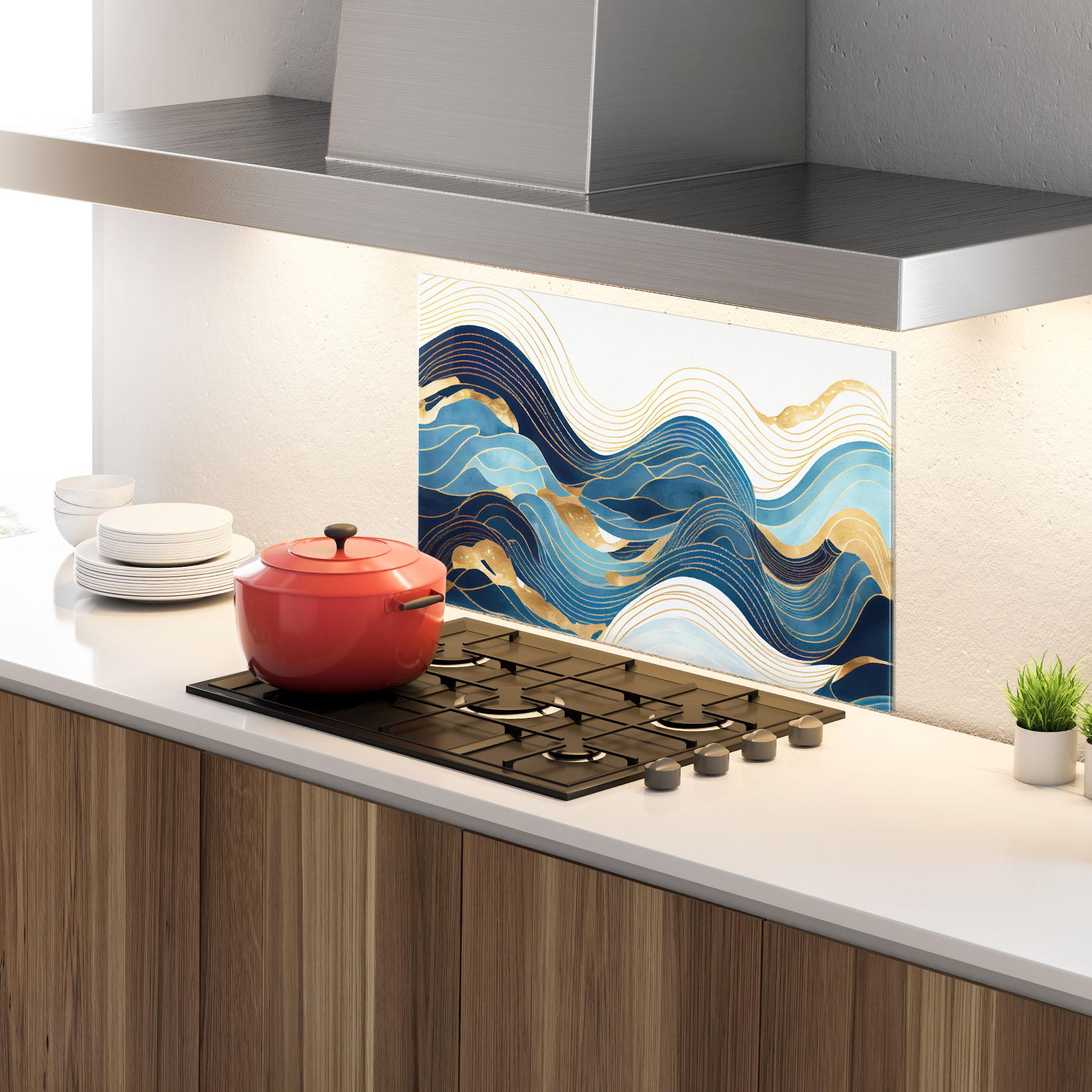 Konyhai üveg hátfal Blue Wave Mountain mockup 4