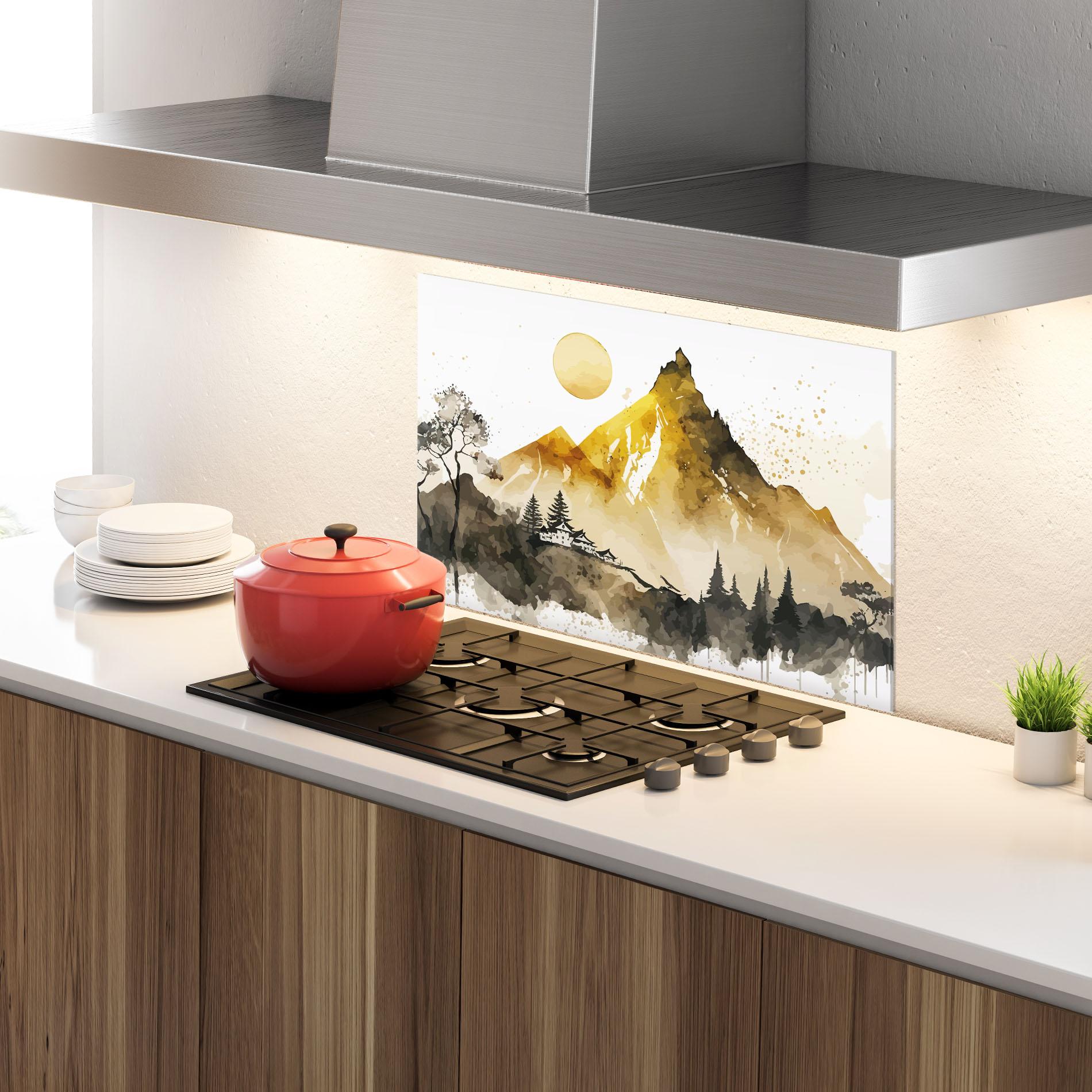 Konyhai üveg hátfal Gold Mountain Art mockup 4