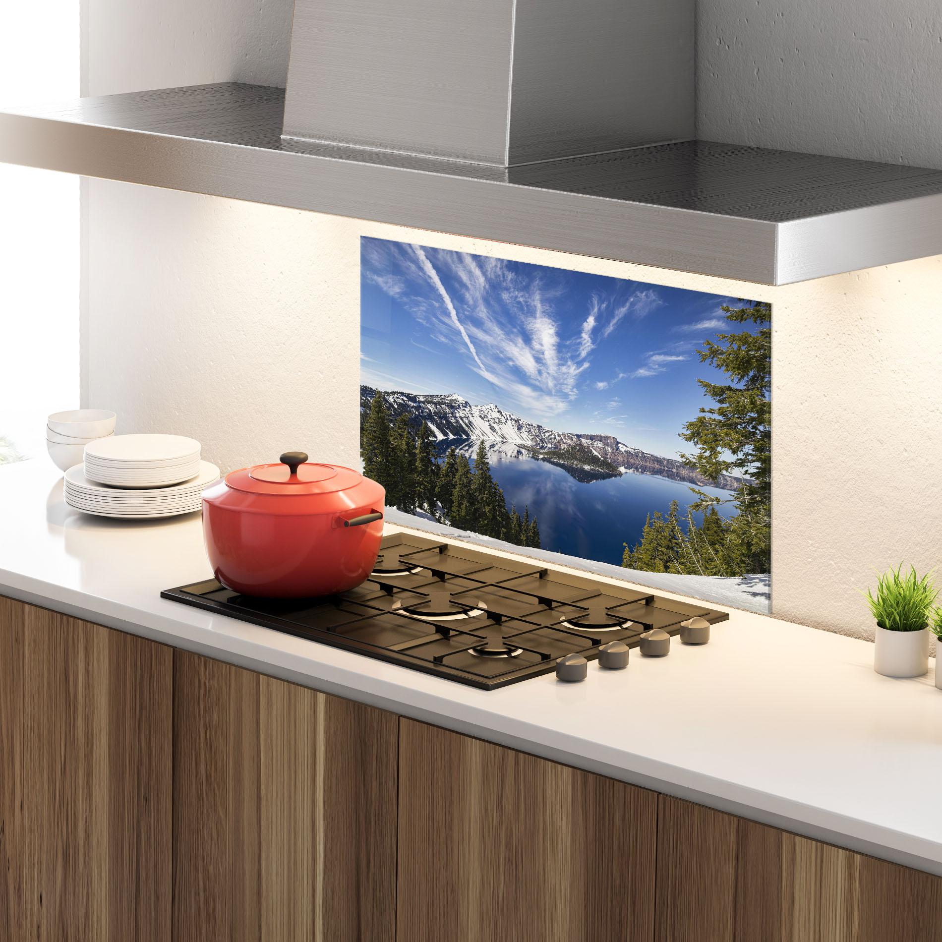 Konyhai üveg hátfal White Snowy Mountain mockup 4