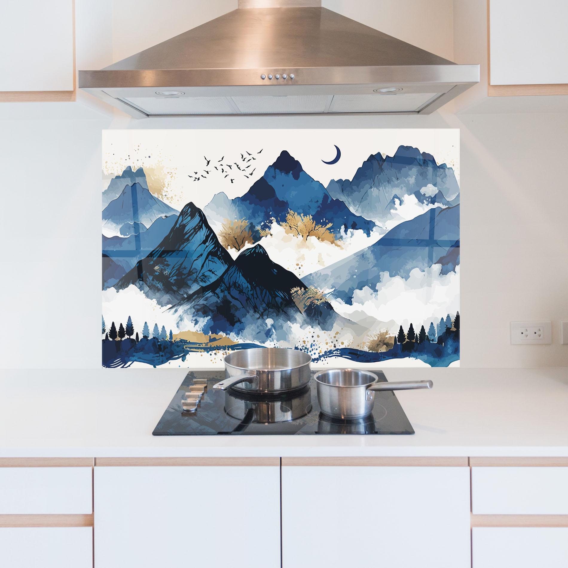 Konyhai üveg hátfal Blue Mountain Moon mockup 5