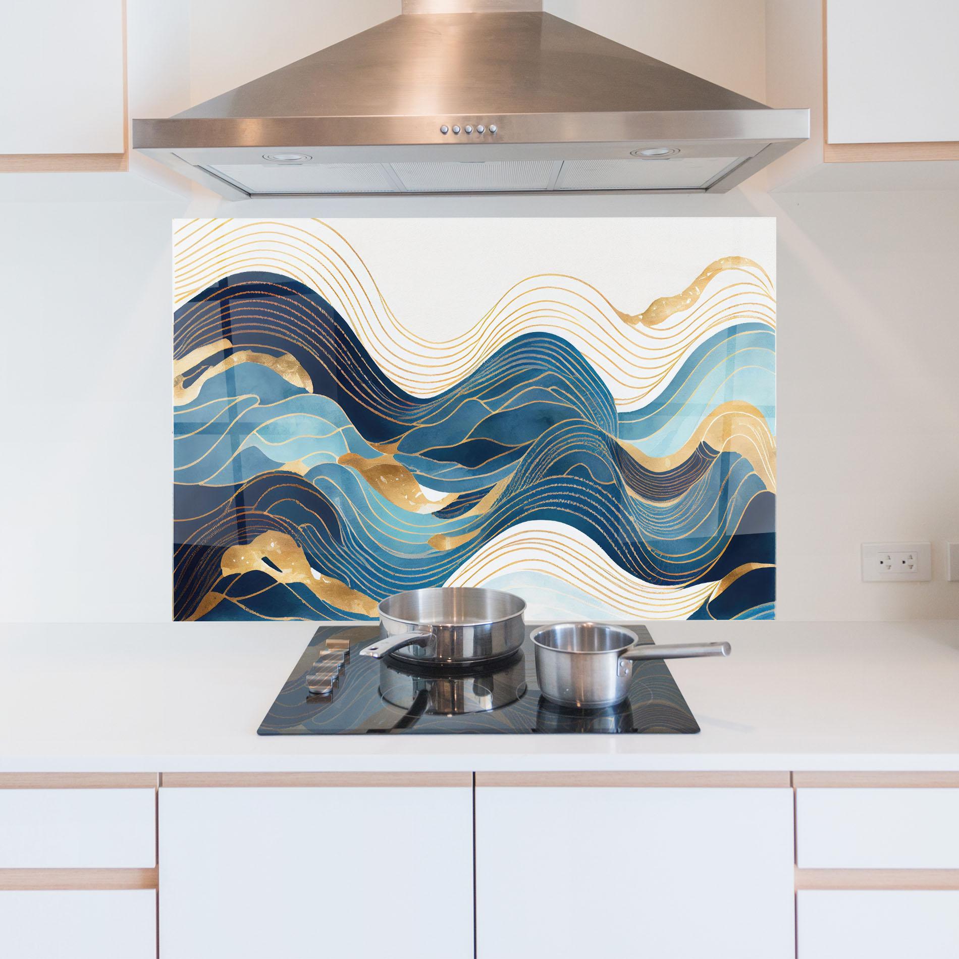 Konyhai üveg hátfal Blue Wave Mountain mockup 5