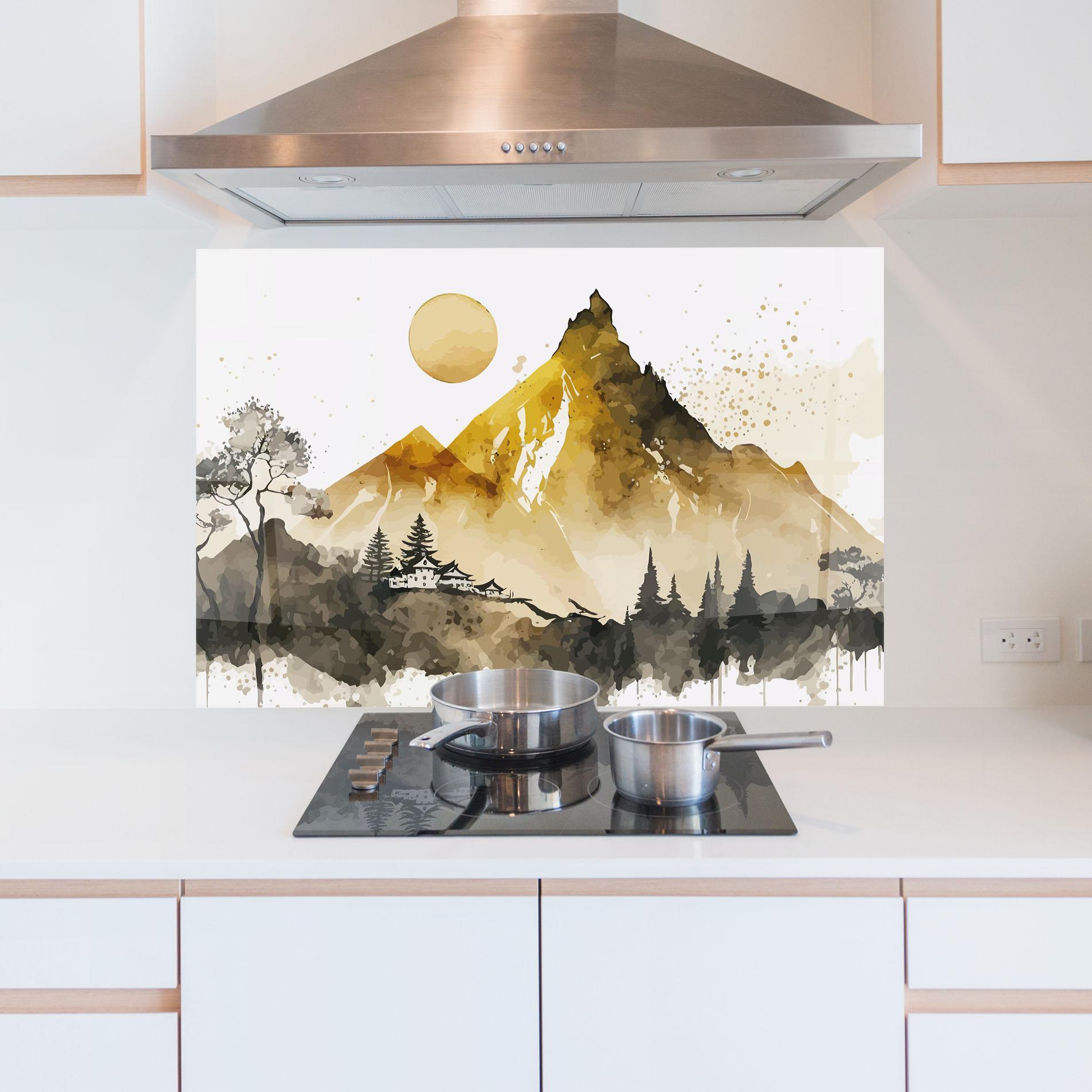 Konyhai üveg hátfal Gold Mountain Art mockup 5
