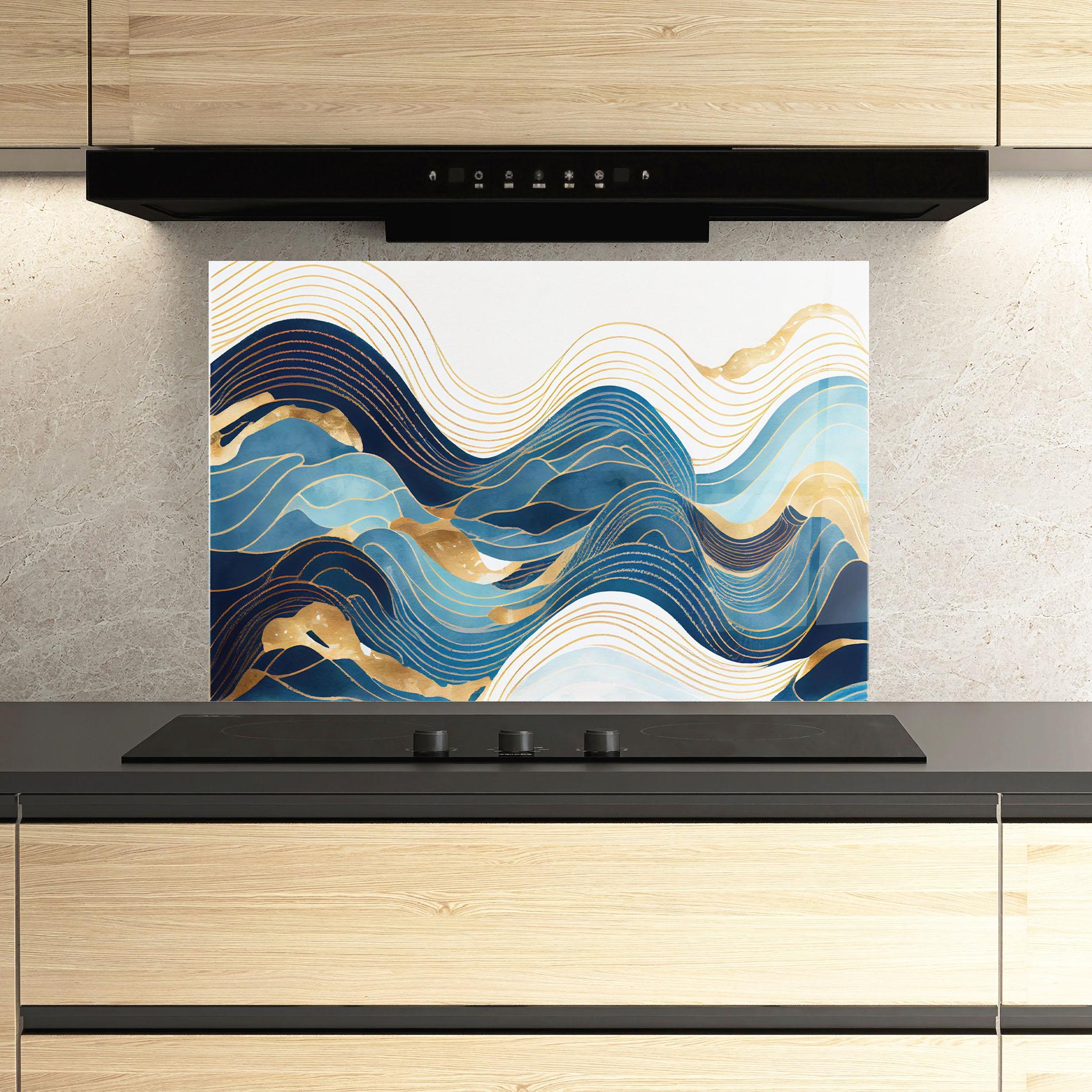 Konyhai üveg hátfal Blue Wave Mountain mockup 3