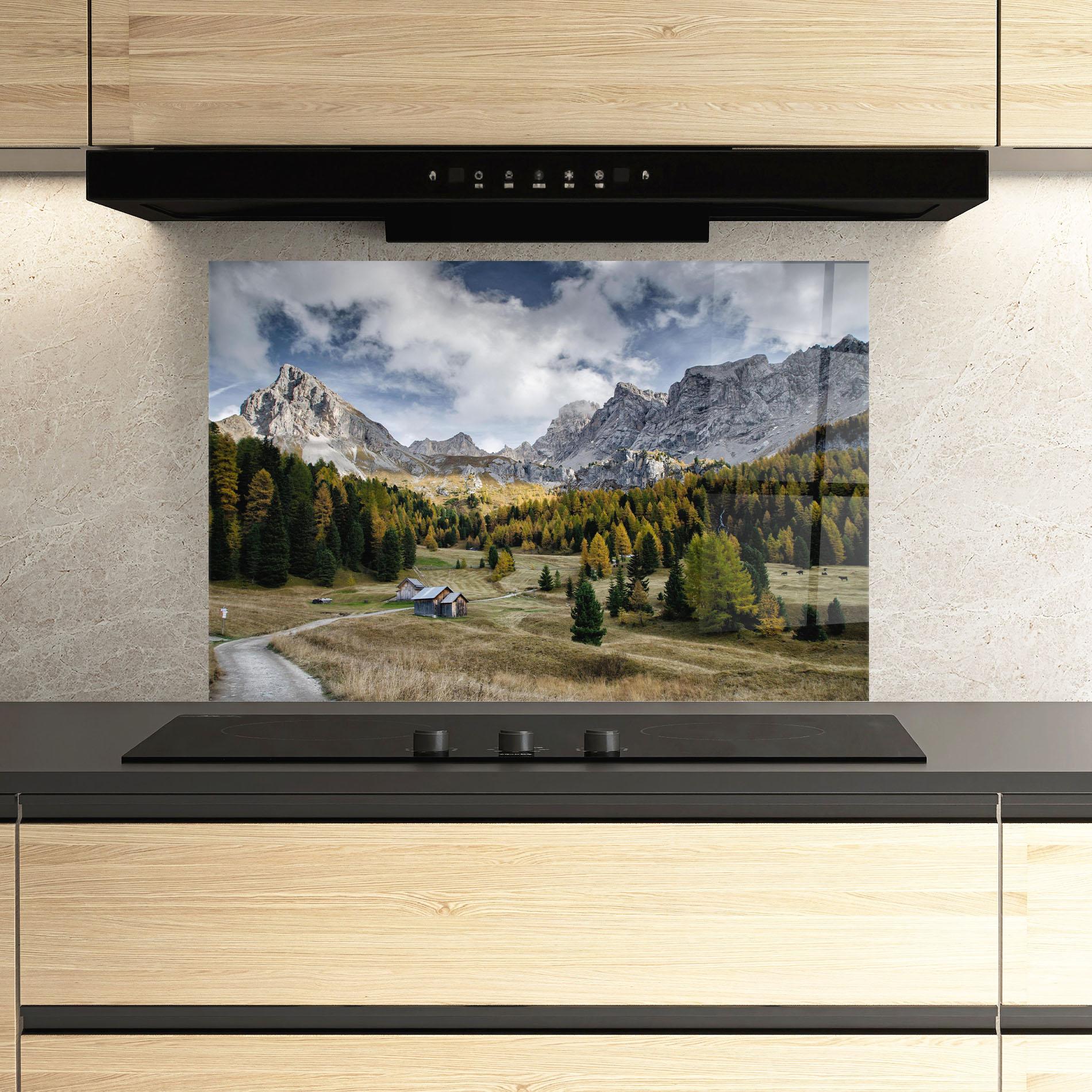 Konyhai üveg hátfal Cloudy Mountains View mockup 3