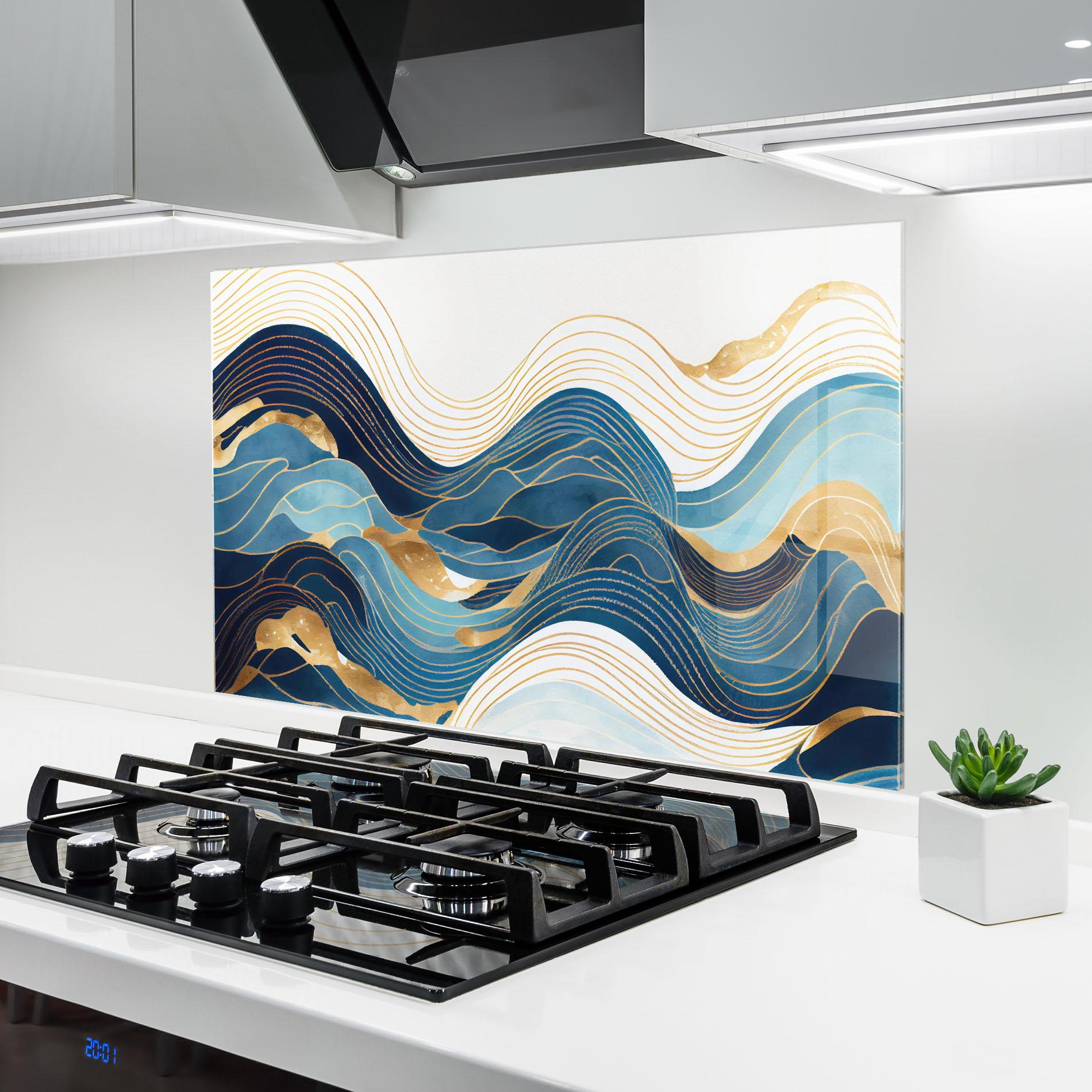 Konyhai üveg hátfal Blue Wave Mountain mockup 6
