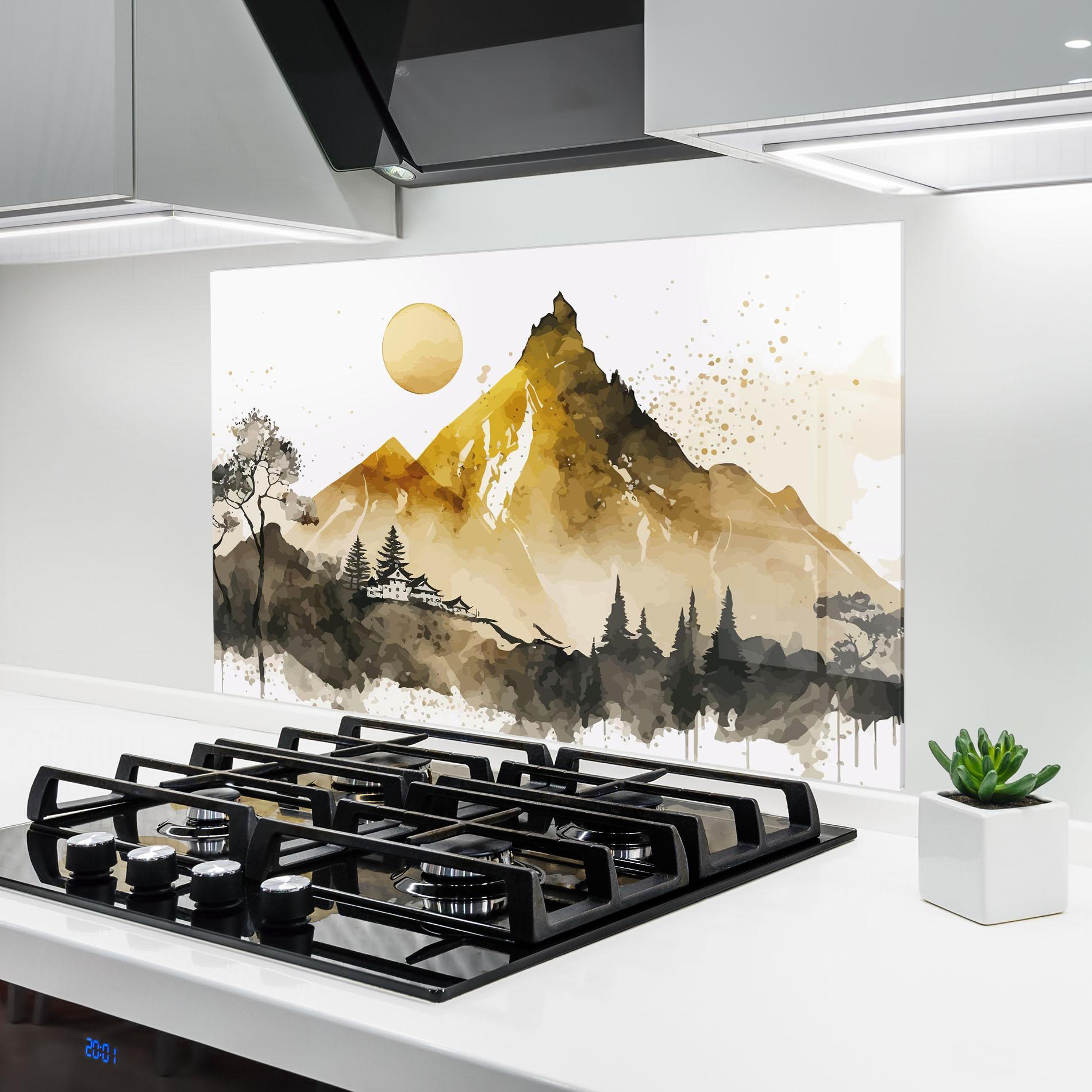 Konyhai üveg hátfal Gold Mountain Art mockup 6