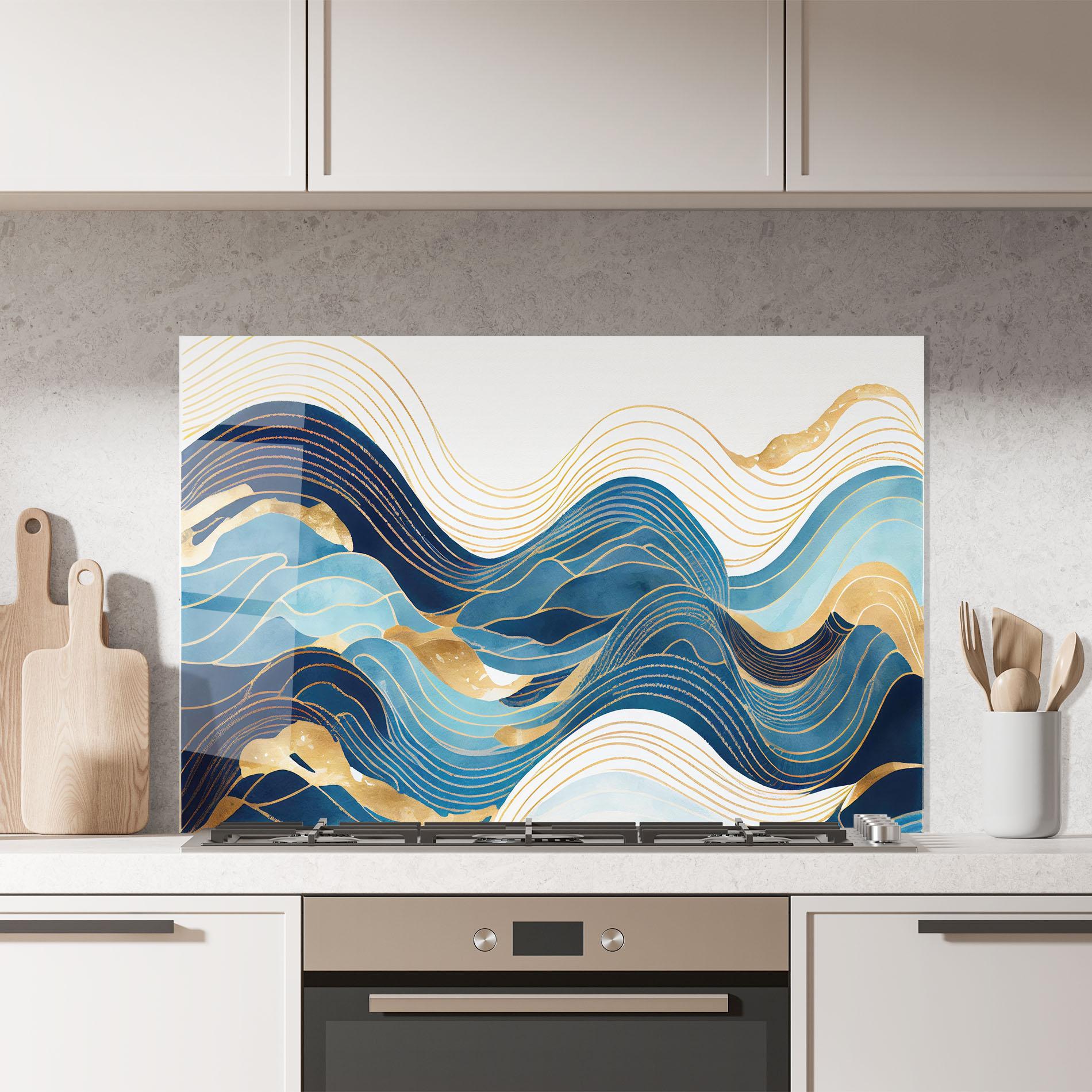 Konyhai üveg hátfal Blue Wave Mountain mockup 7