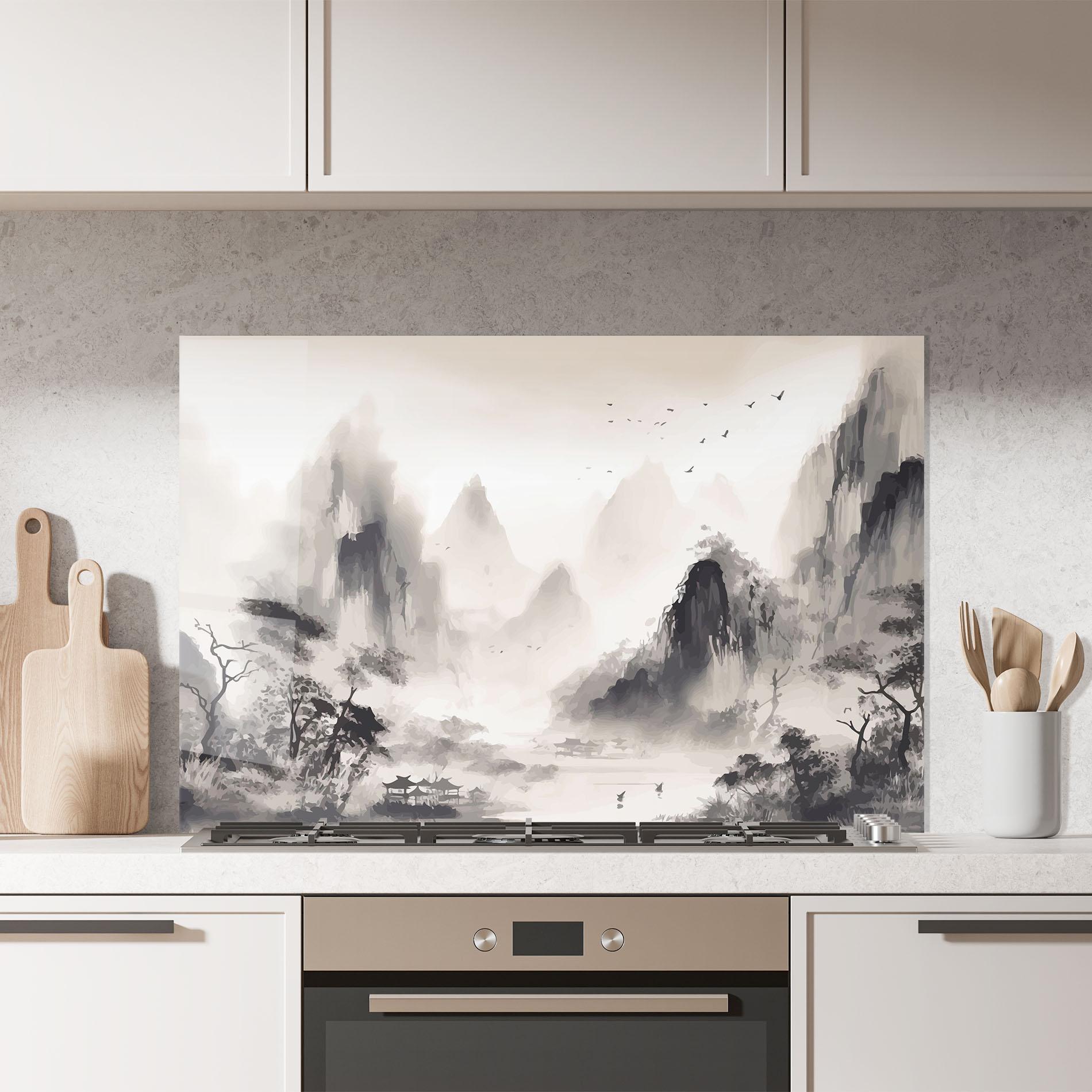 Konyhai üveg hátfal Far Away Mountain mockup 7